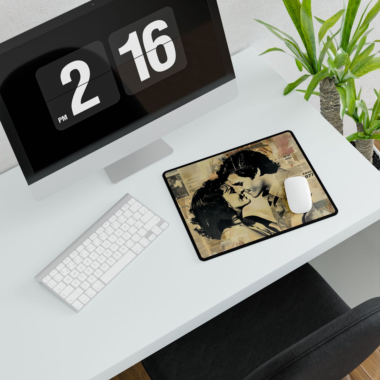 Retro Vintage Romance: Couples Newsprint Artwork - Desk Mat