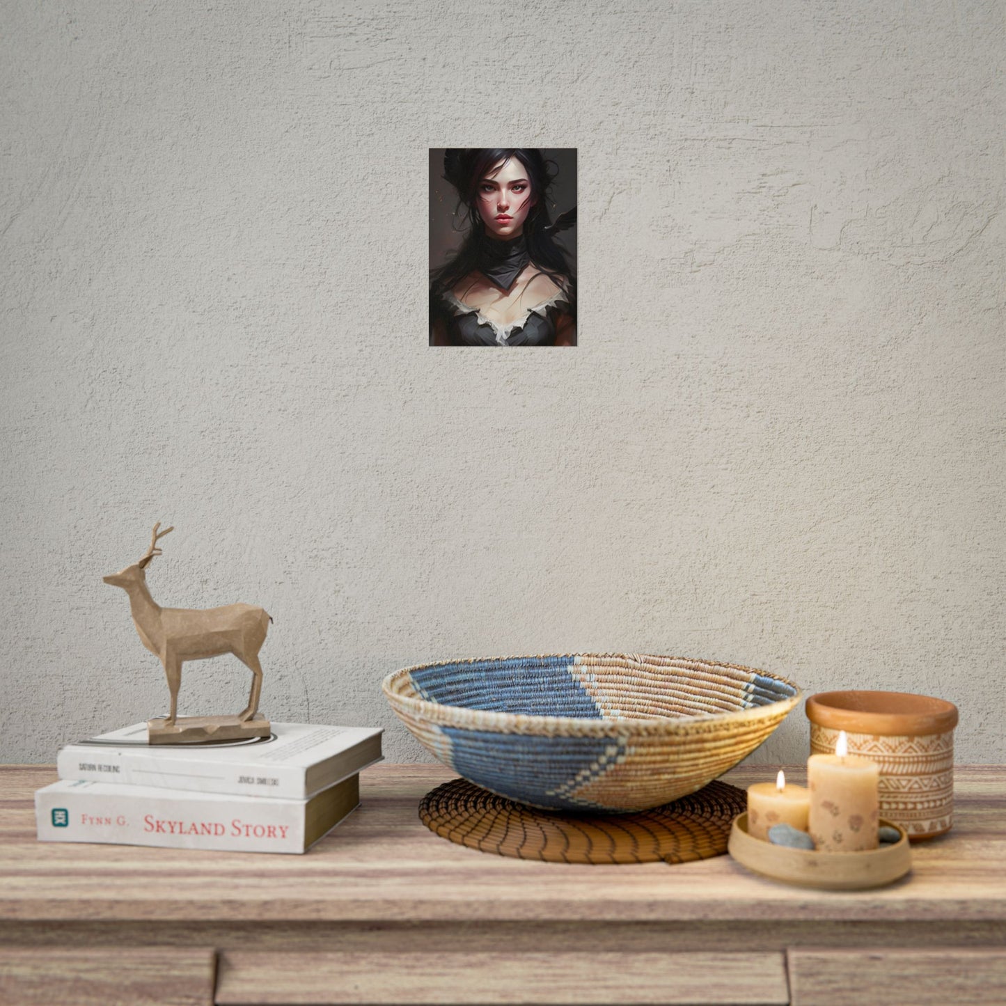 Female Portrait: Black Hair Artwork in Dark Background - Poster