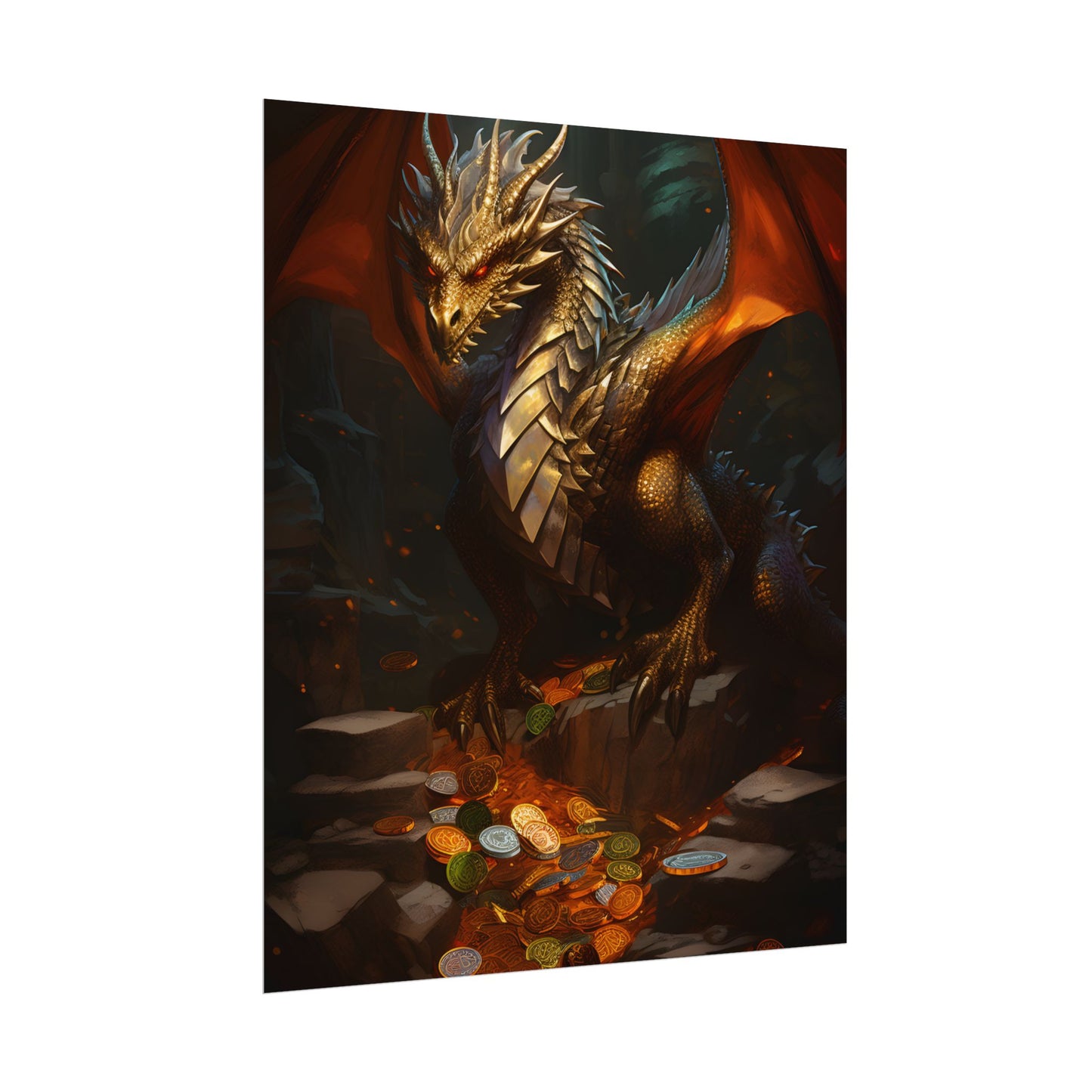 Ancient Fantasy Dragon Guard: Majestic Creature Art - Poster