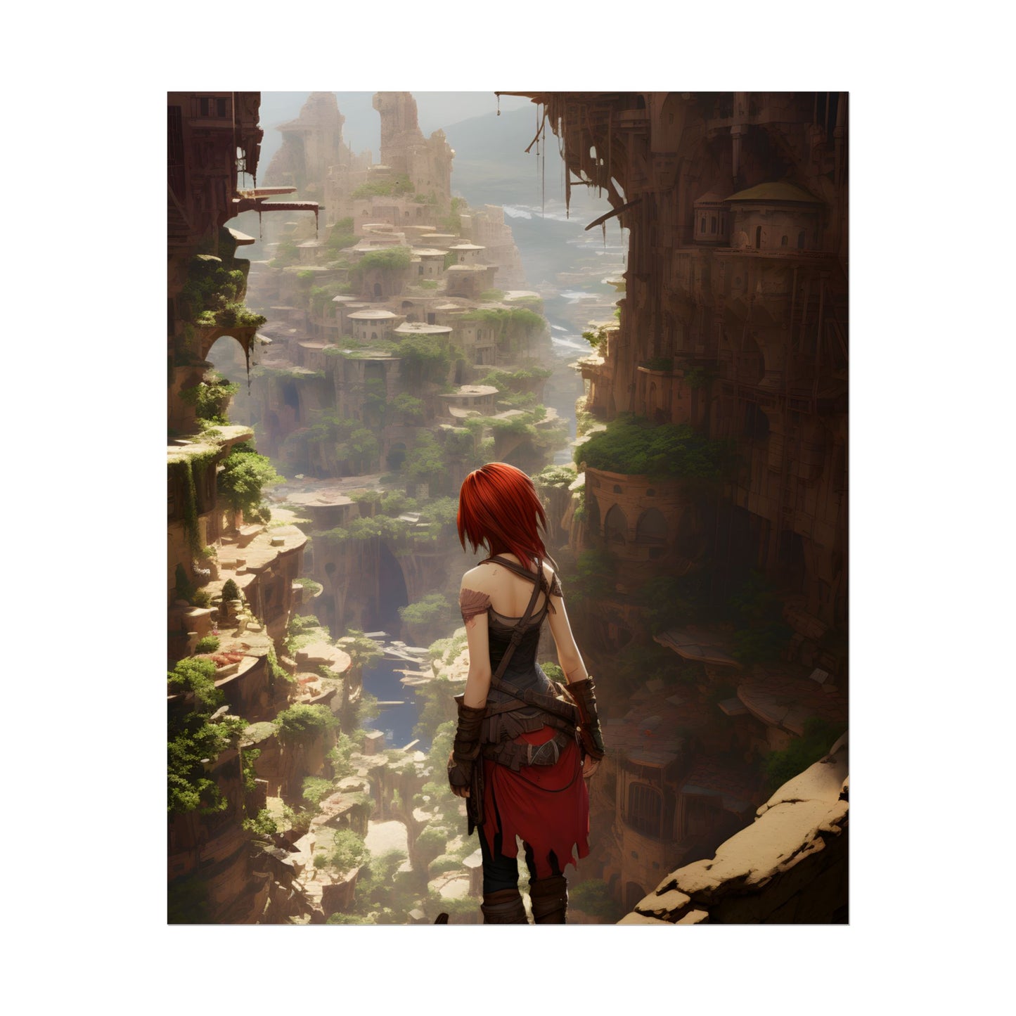 Anime Red Haired Female: Dramatic Bird's Eye View - Poster