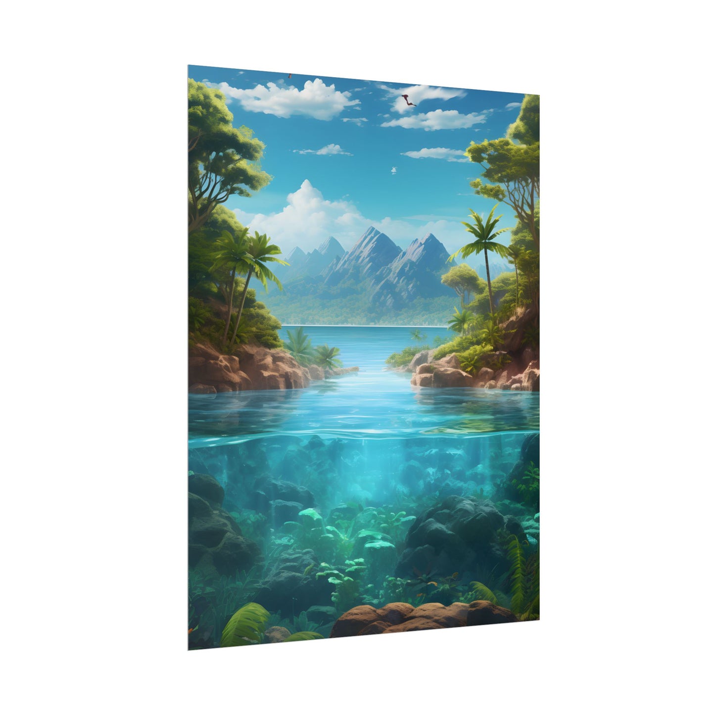 Tropical Tranquility: Serene Lagoon Island Art - Poster