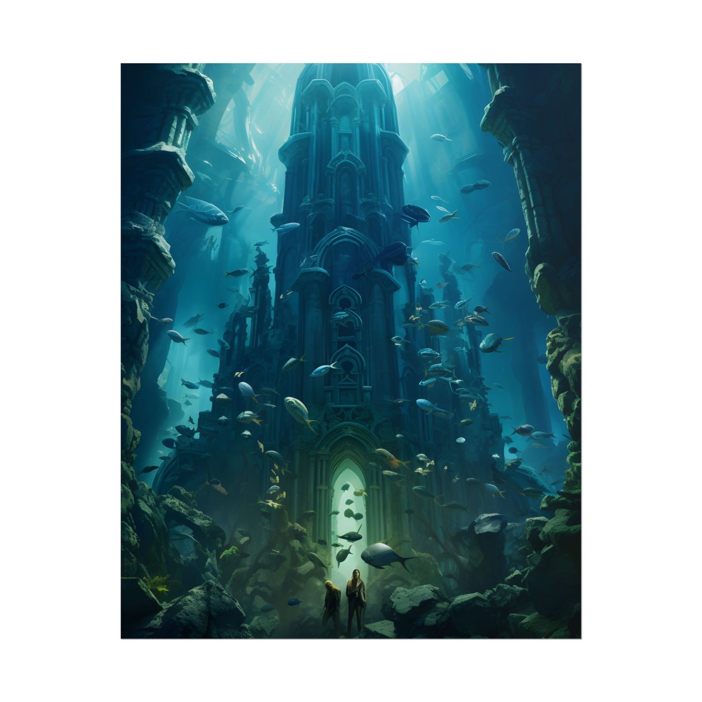 Sunken Ancient City: Underwater Ruins Digital Art - Poster