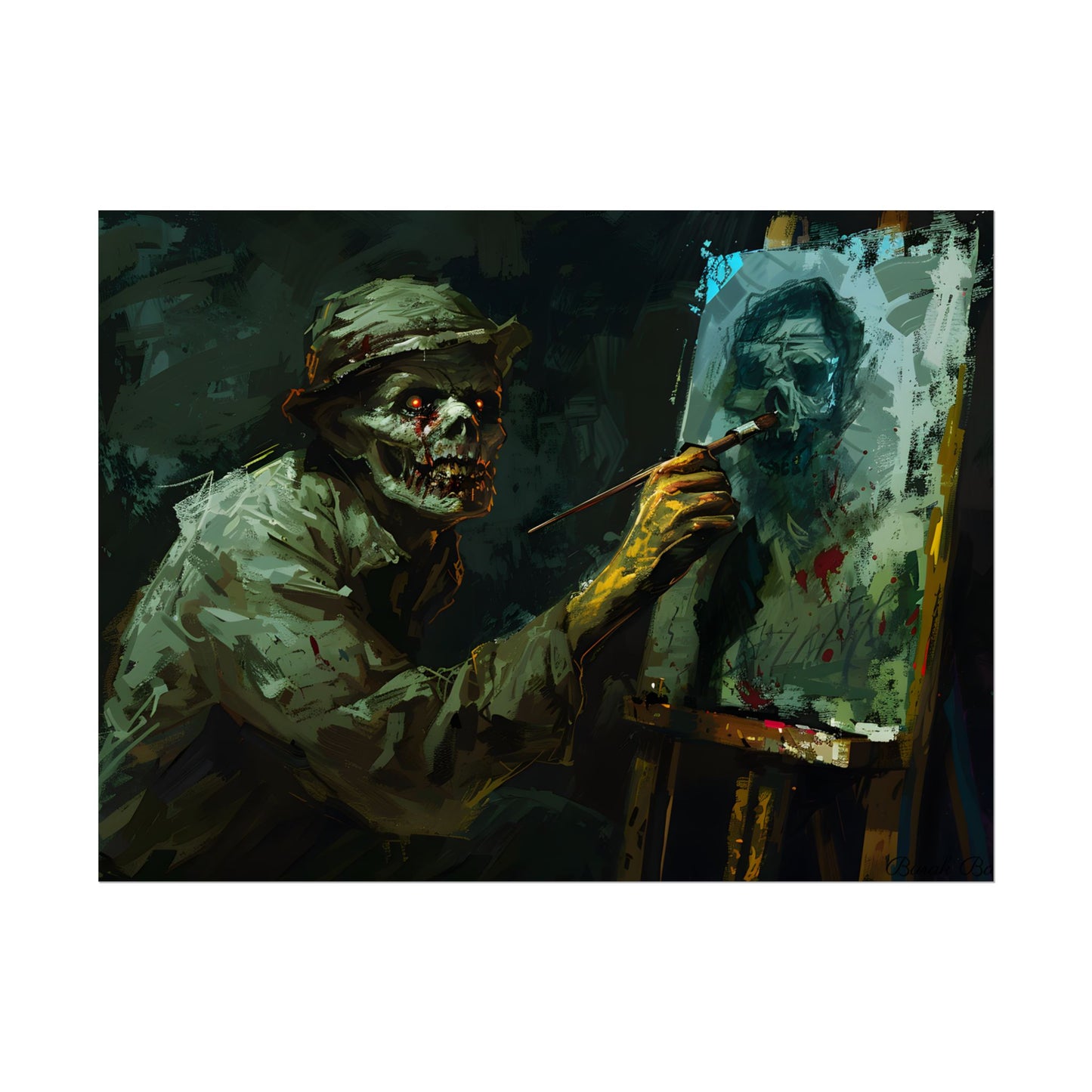 Zombie Painter in Action: Original Digital Art Piece - Poster