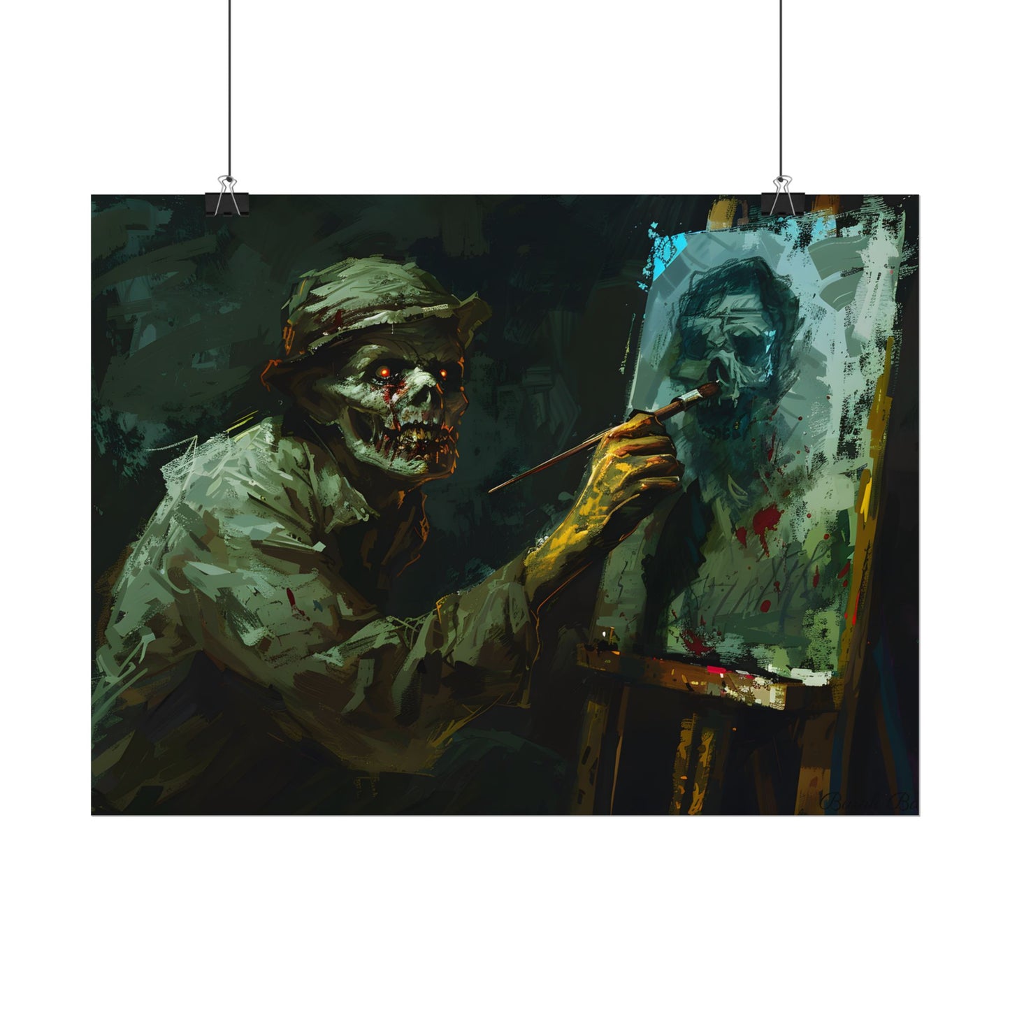 Zombie Painter in Action: Original Digital Art Piece - Poster