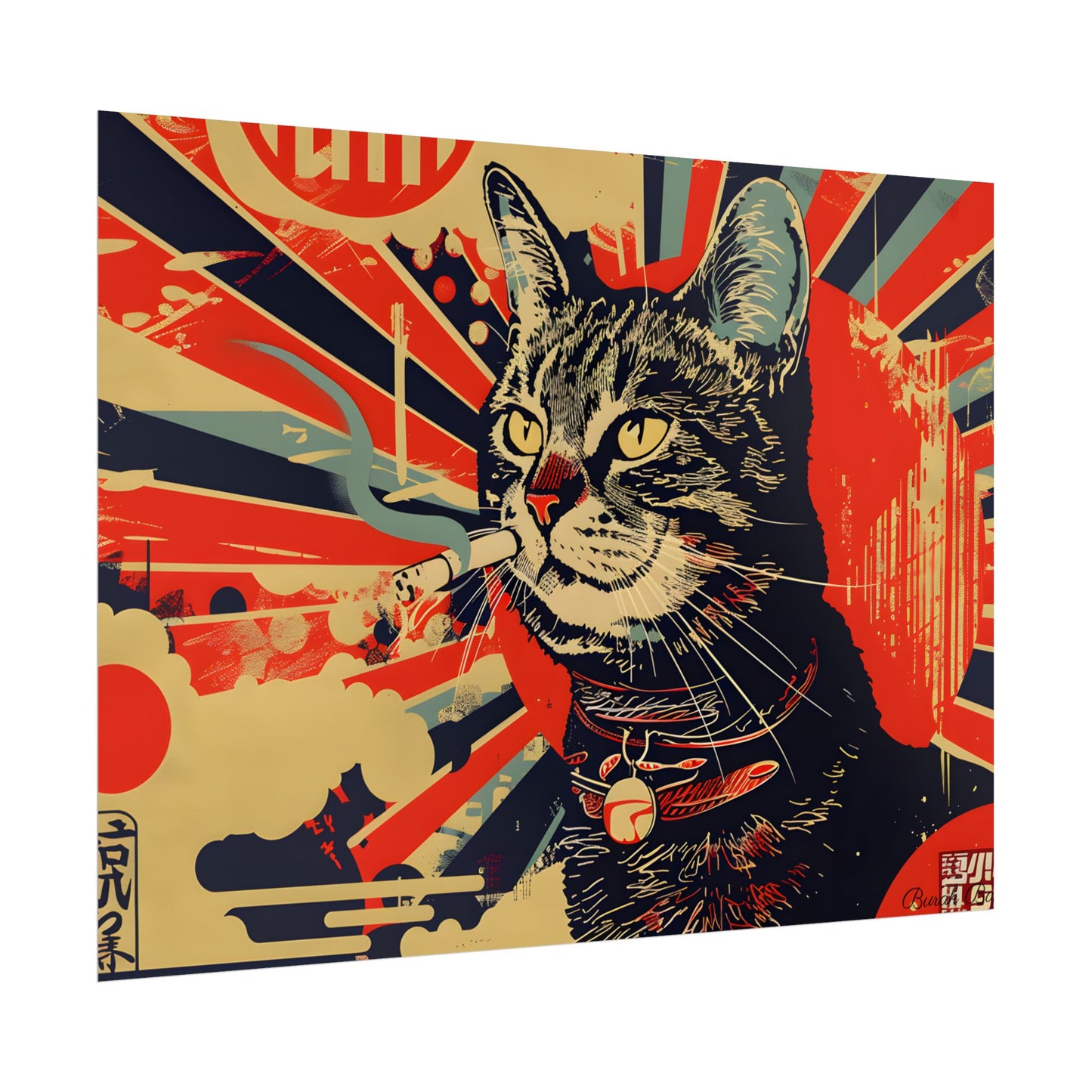 Whimsical Urban Wildlife: Cat Art in a Bolstered Setting - Poster