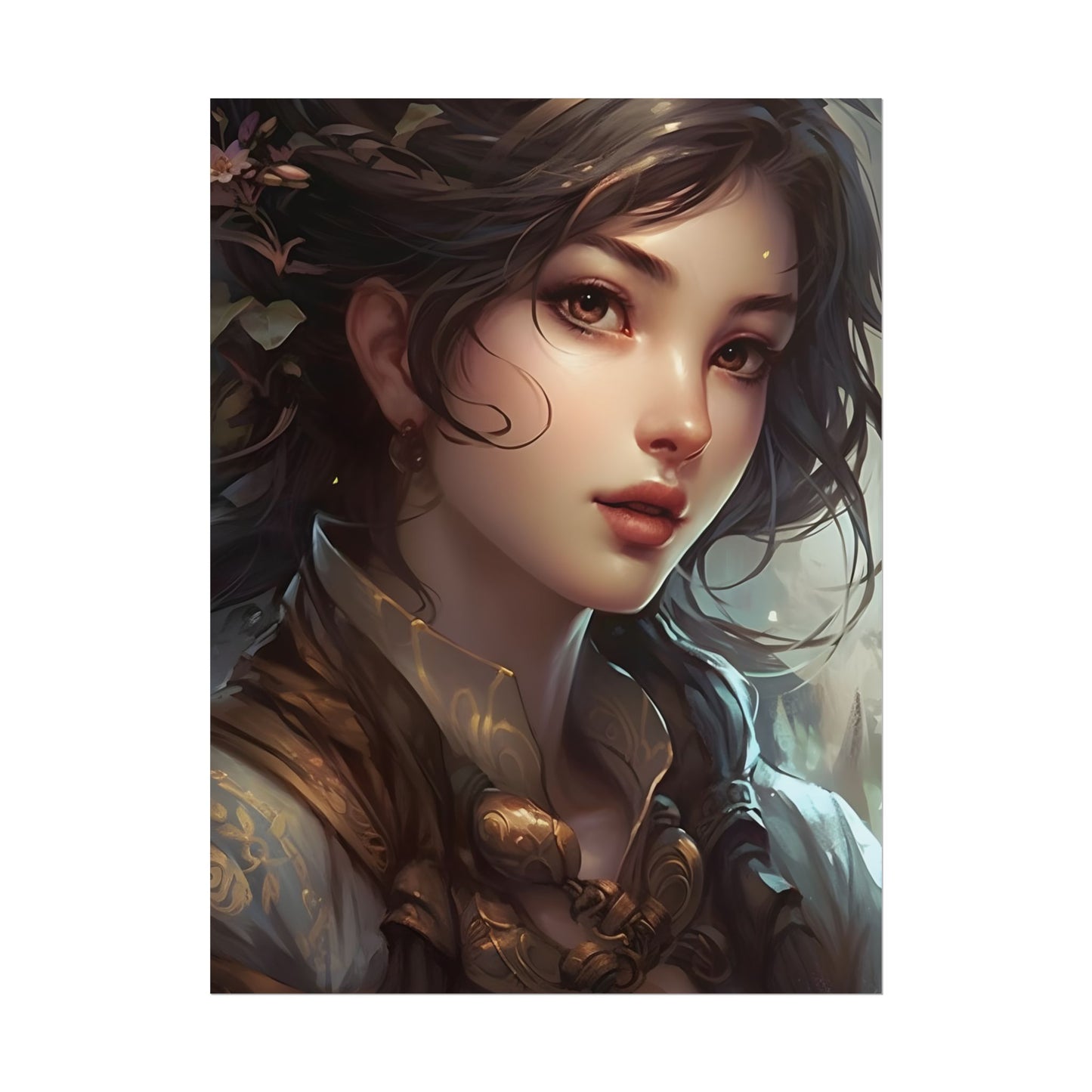 Astonishing Brunette Portrait: Elegant Digital Artwork - Poster