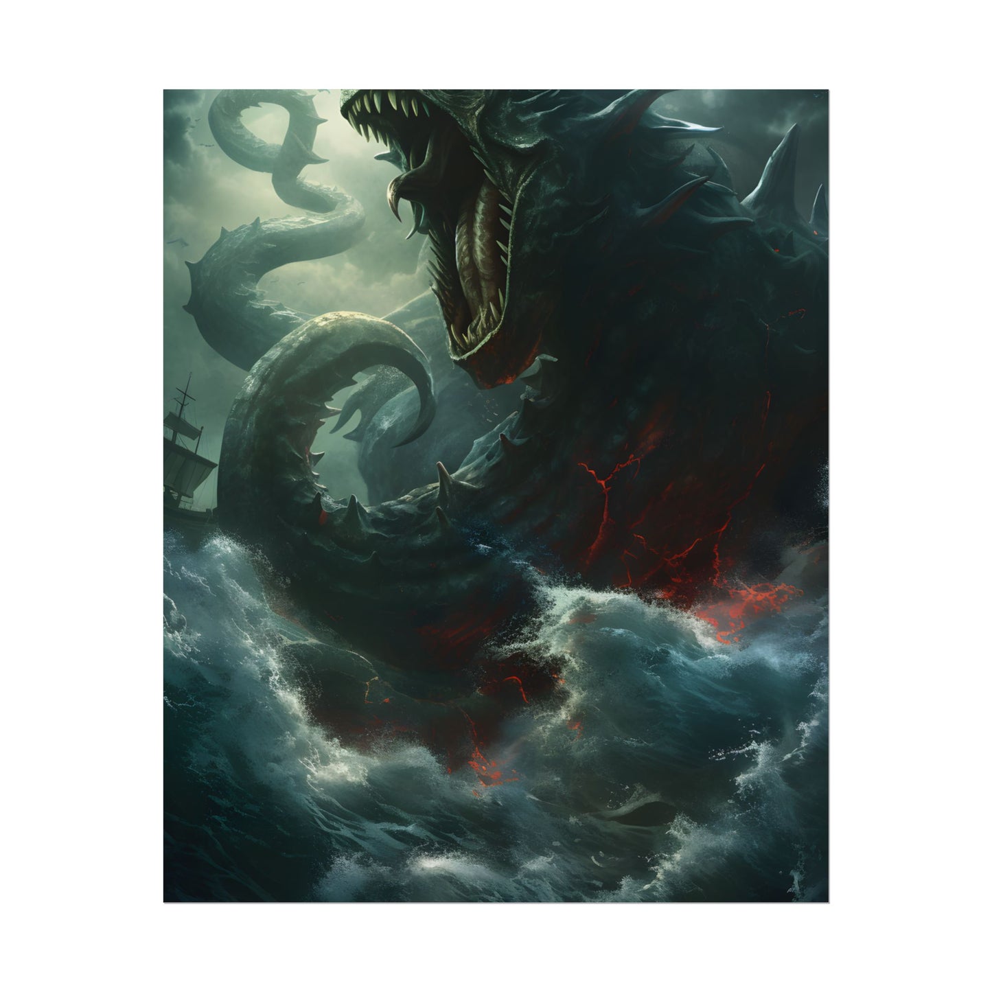 Ancient Sea Monster: Mythical Serpentine Digital Illustration - Poster