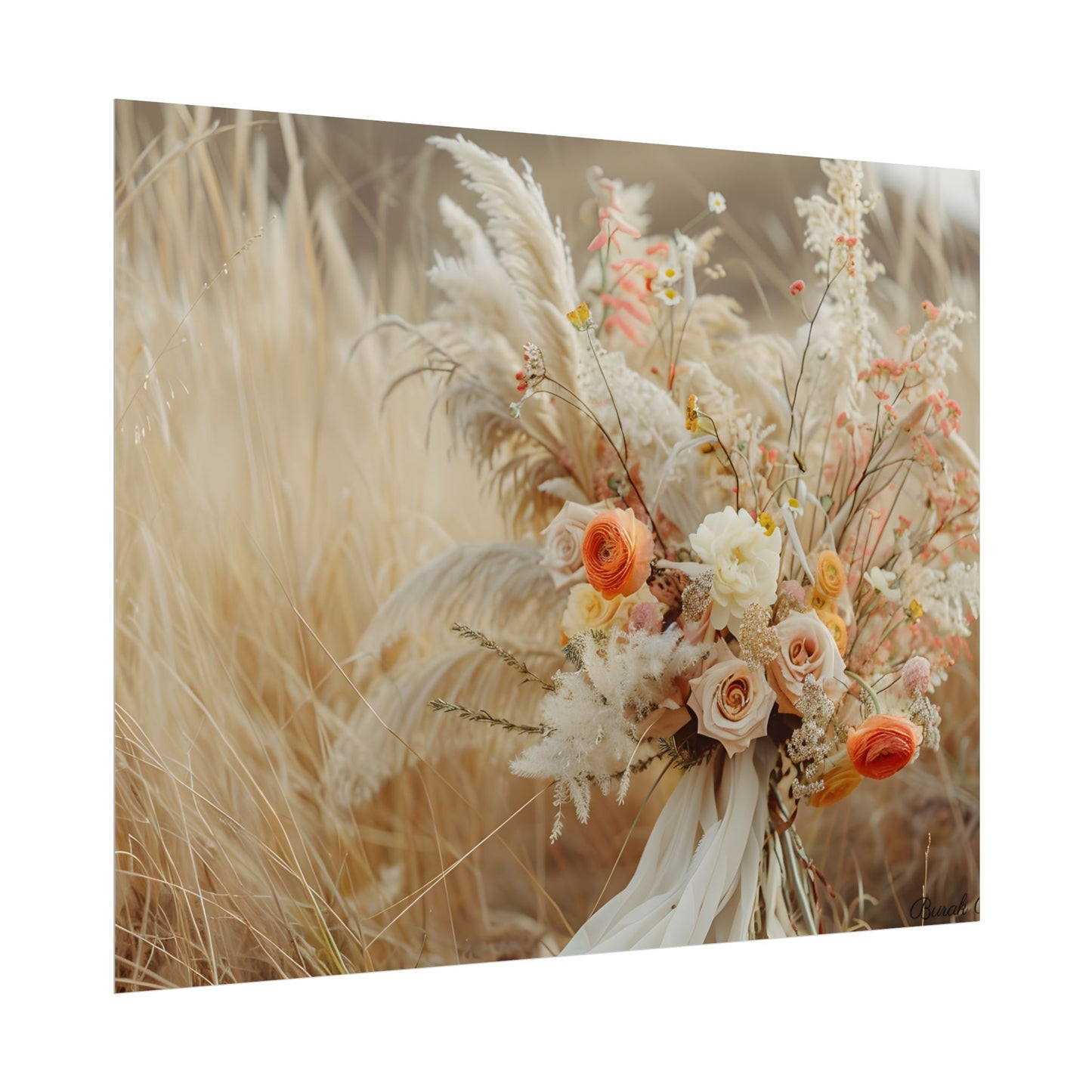 Whimsical Floral Oasis: Vibrant Pampas Artwork - Poster