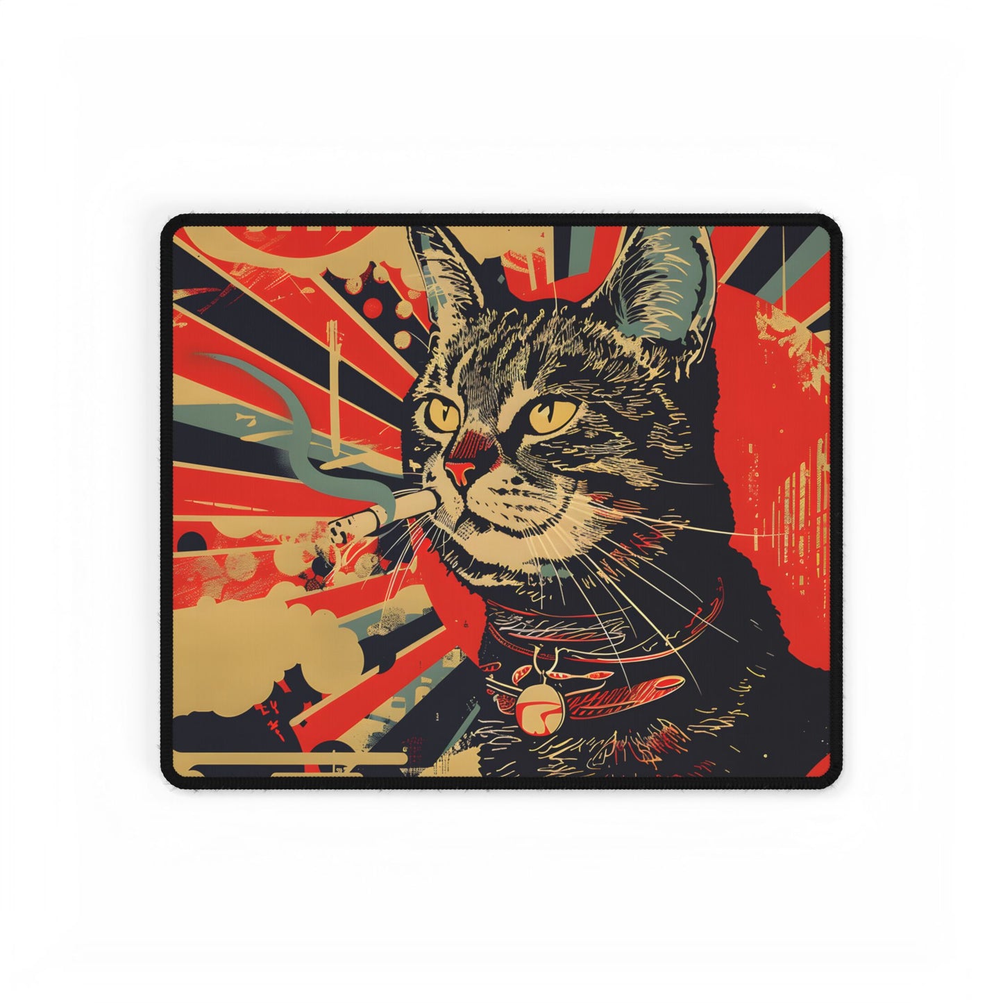Whimsical Urban Wildlife: Cat Art in a Bolstered Setting - Desk Mat