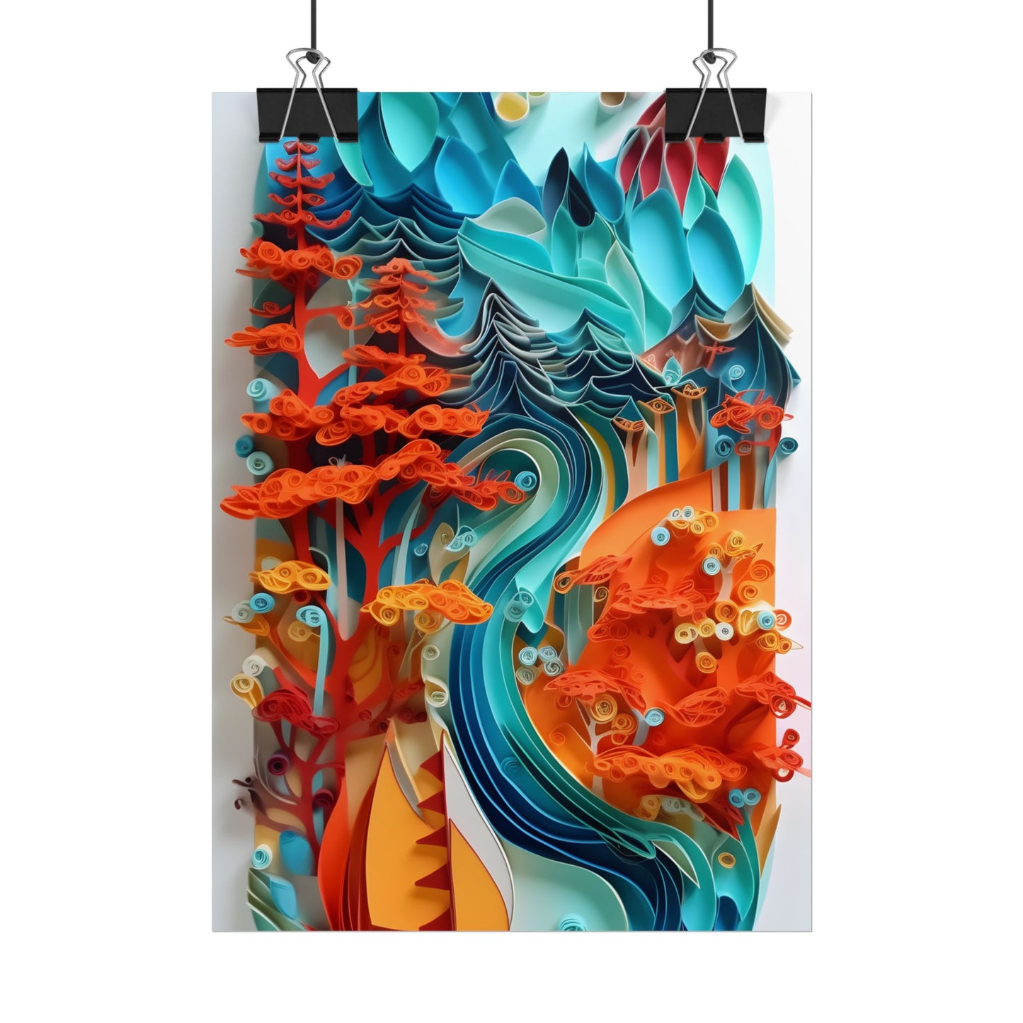 Paper Quilling Island Oasis: Realistic Art Piece - Poster
