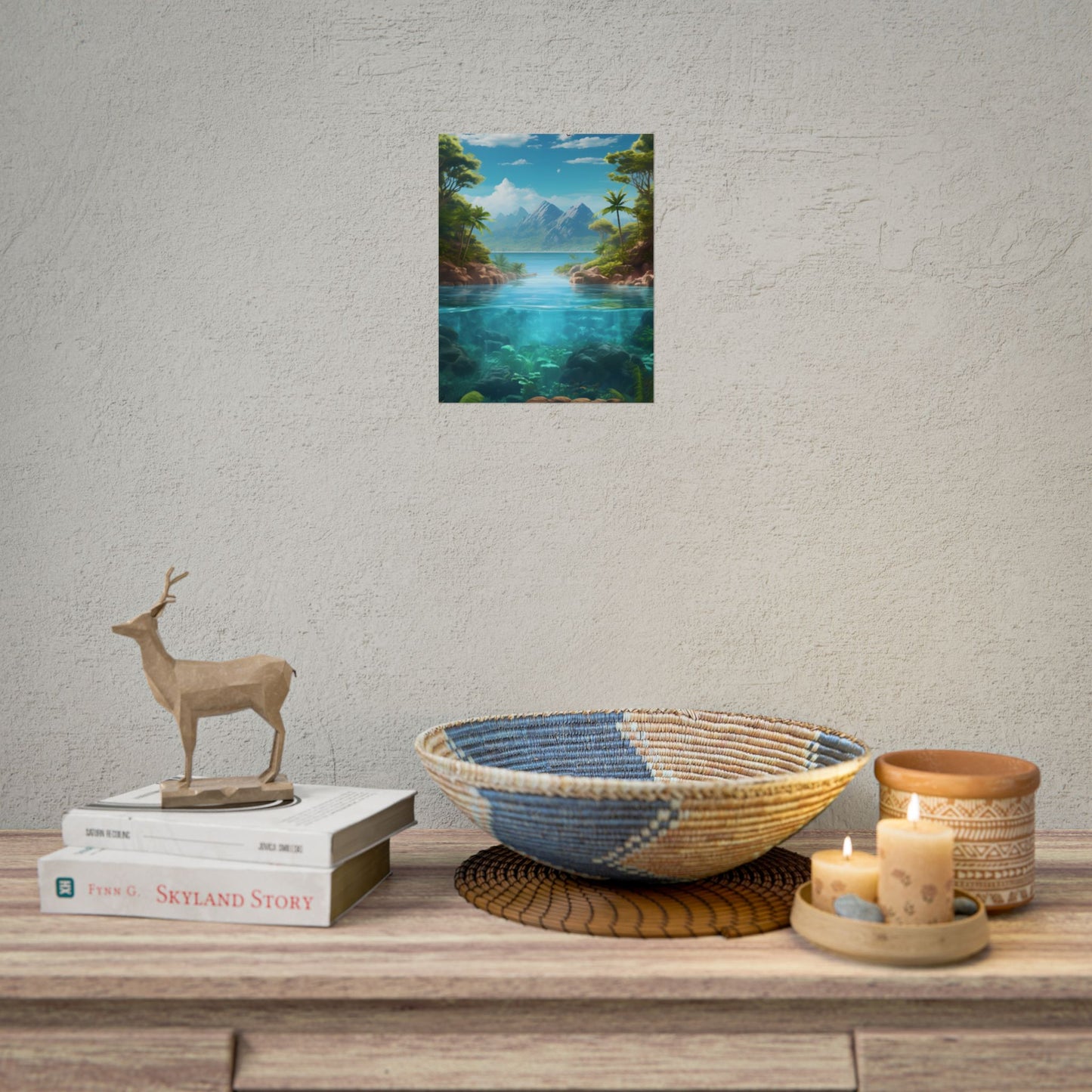 Tropical Tranquility: Serene Lagoon Island Art - Poster