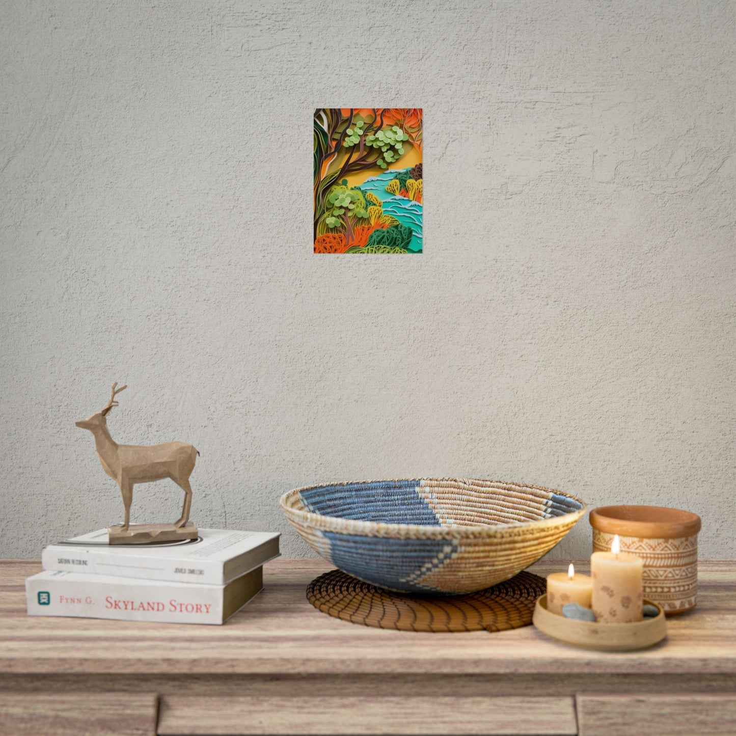 African Paper Quilled Landscape: Artwork in Brown and Green - Poster