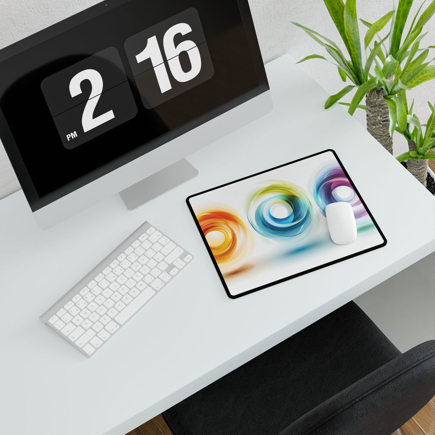 Vibrant Circles: A Dynamic Artwork of Swirling Colors - Desk Mat