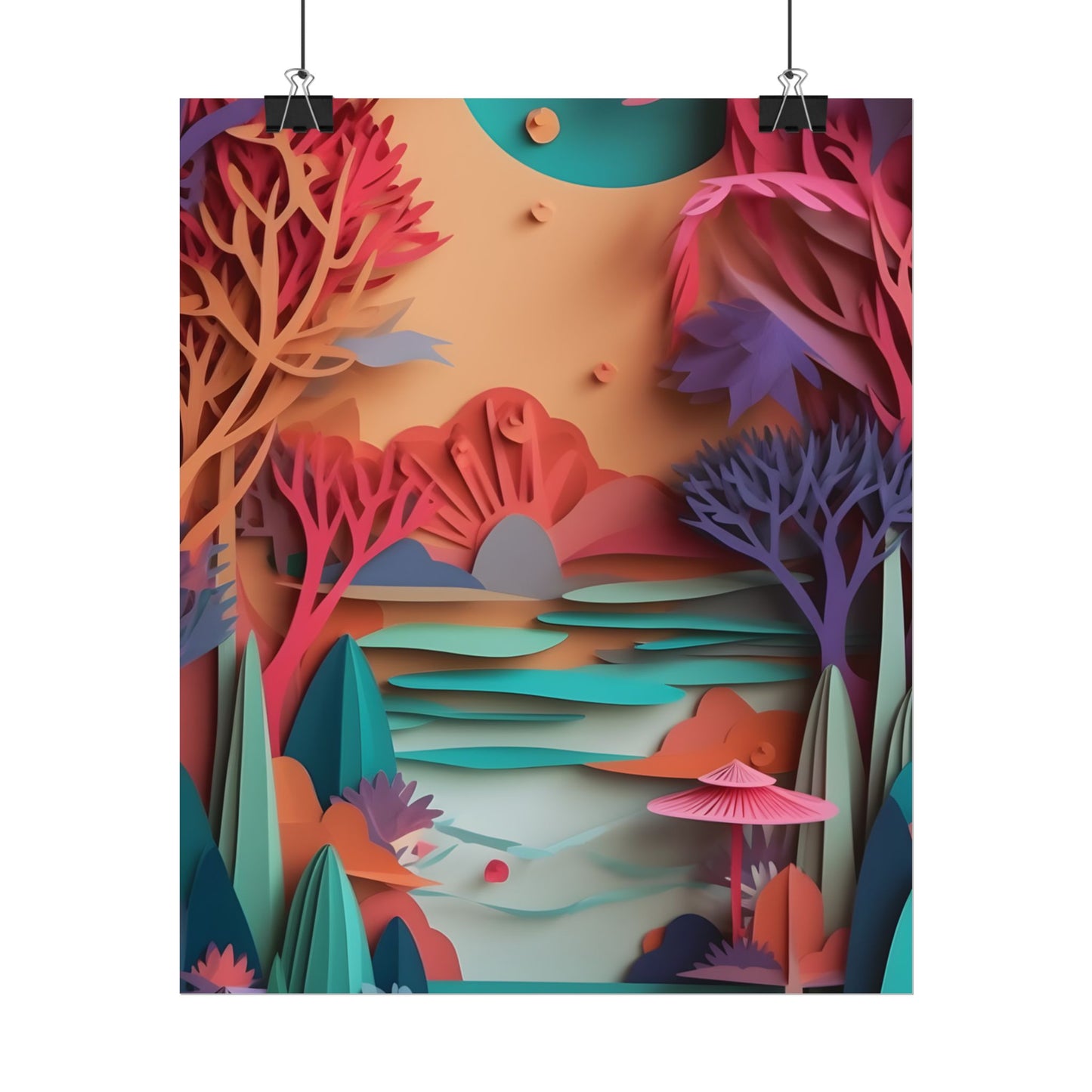 Whimsical Quilling Japanese Landscape: Intricate Paper Art Design - Poster