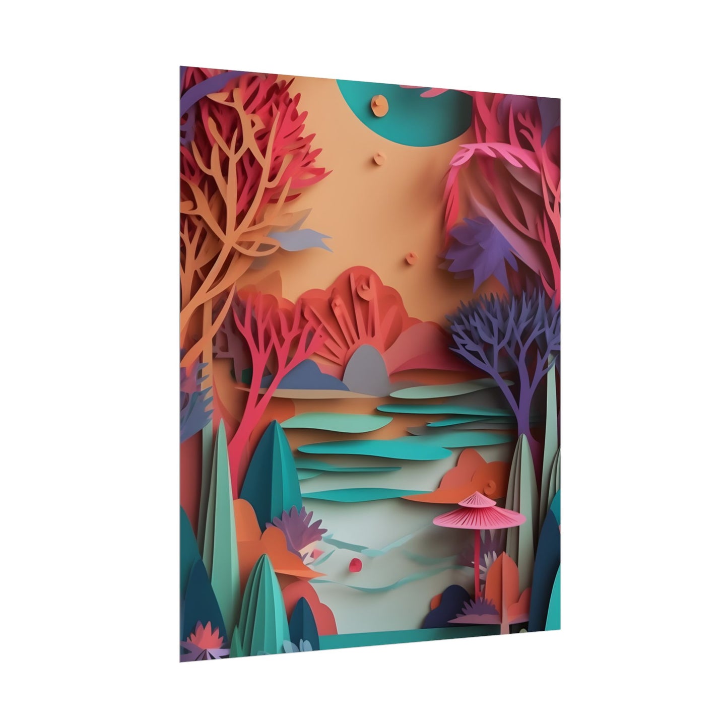 Whimsical Quilling Japanese Landscape: Intricate Paper Art Design - Poster