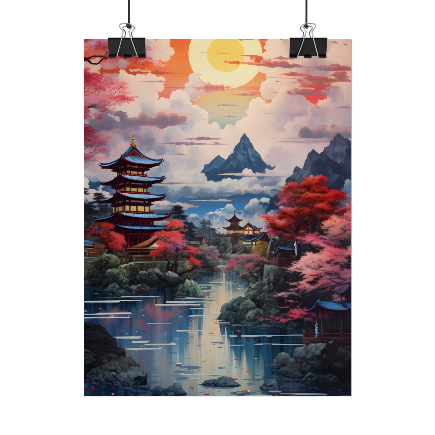 Wonderful Japanese River Scene with Serene Flowers - Poster