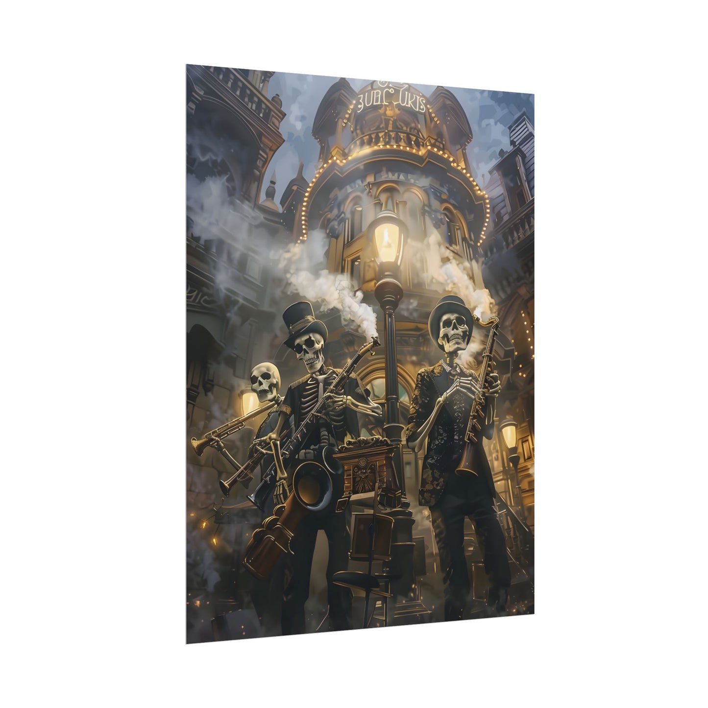 Victorian Skeleton Jazz Band: Nostalgic Lowbrow Art Piece - Poster
