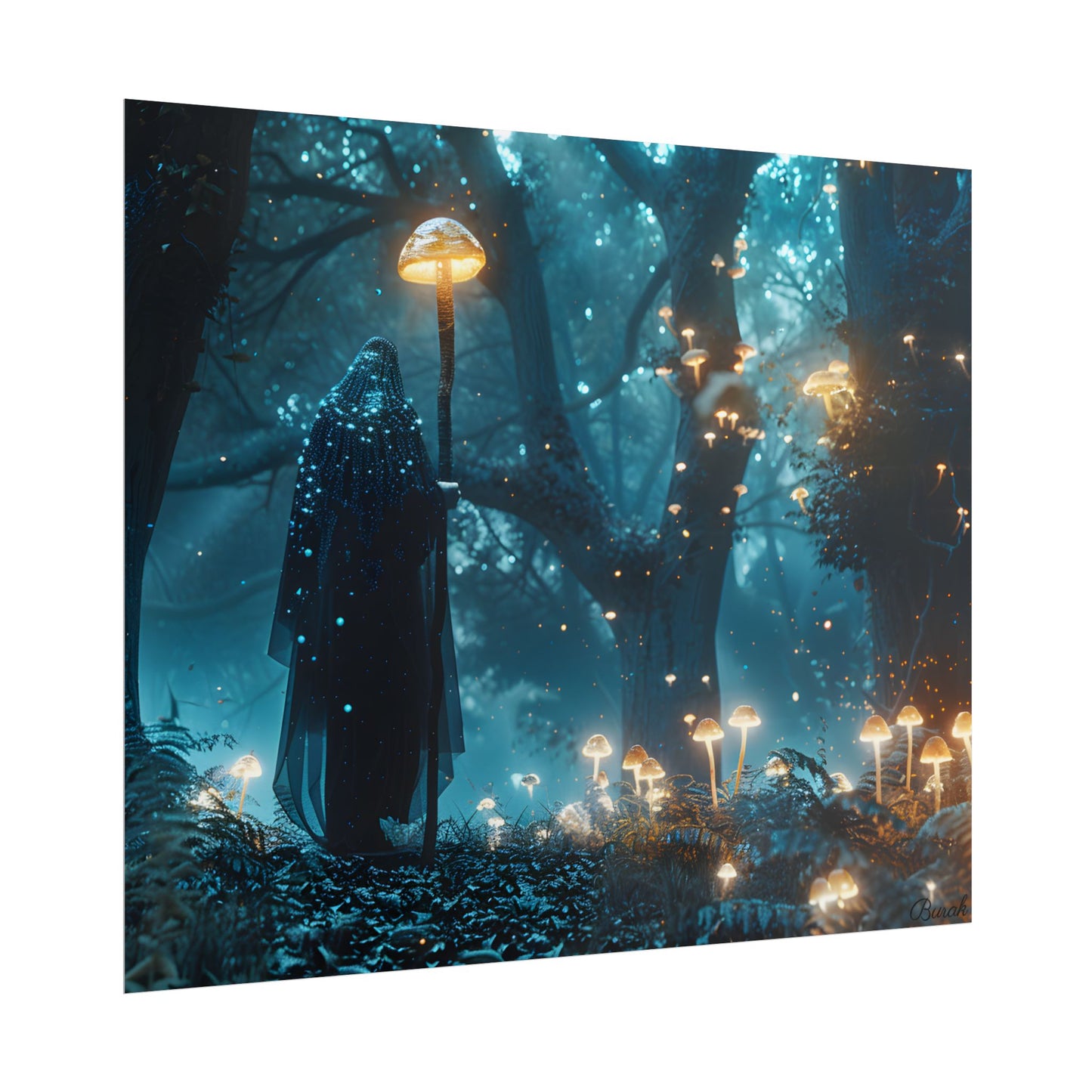 Whispers of Ancient Magic in a Moonlit Mystical Forest - Poster