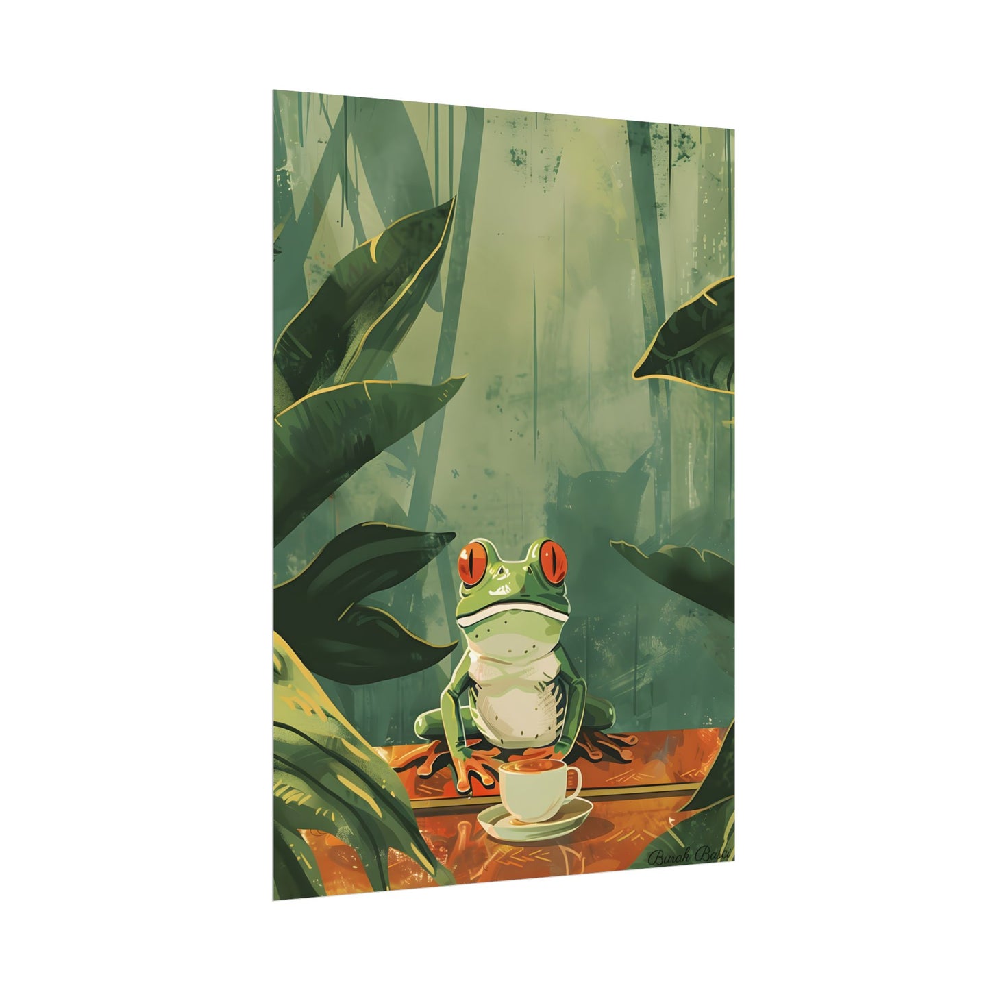 Whimsical Frog Illustration: Tree Branch Artwork - Poster