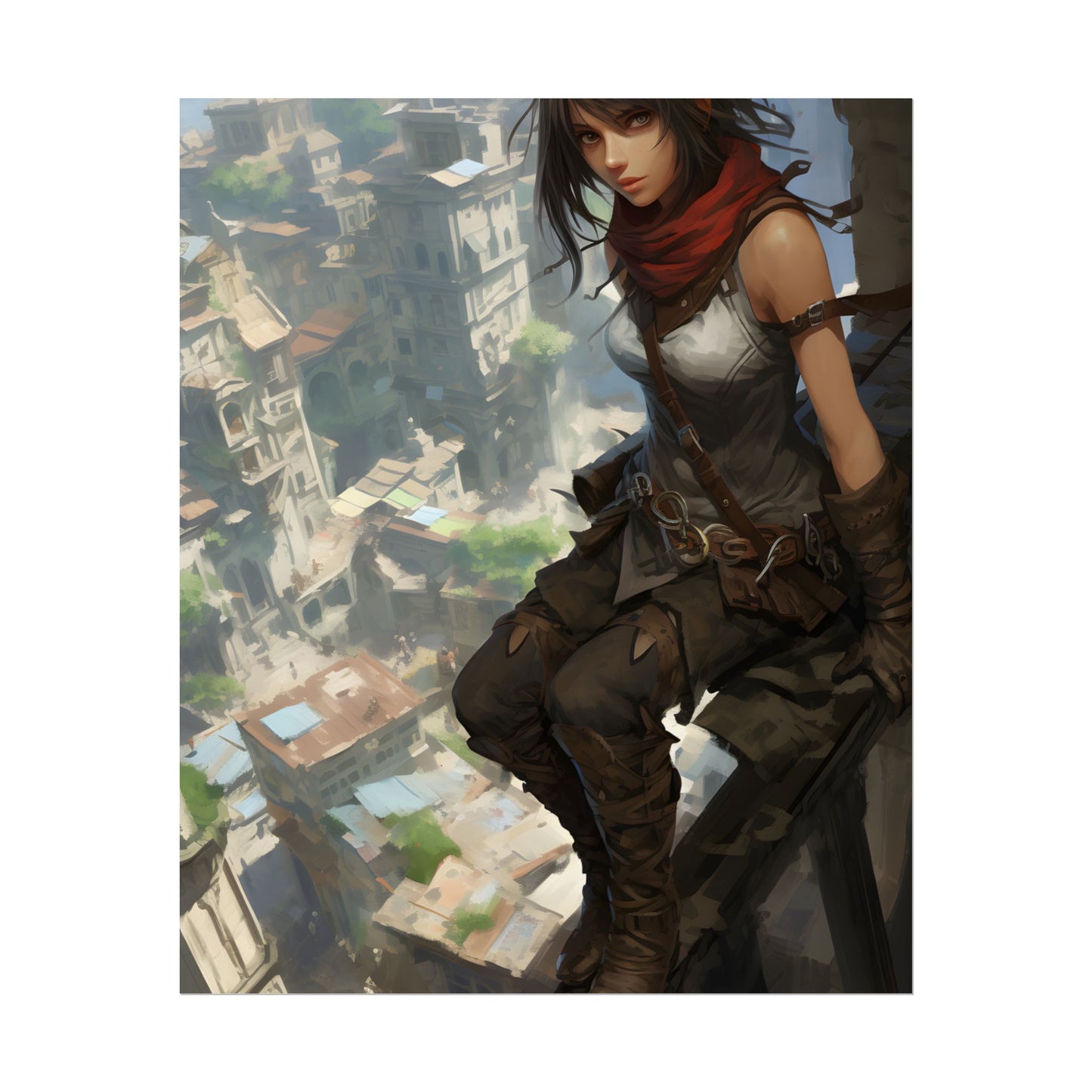 Anime Fantasy Bird's Eye View: White Feathers Digital Art - Poster