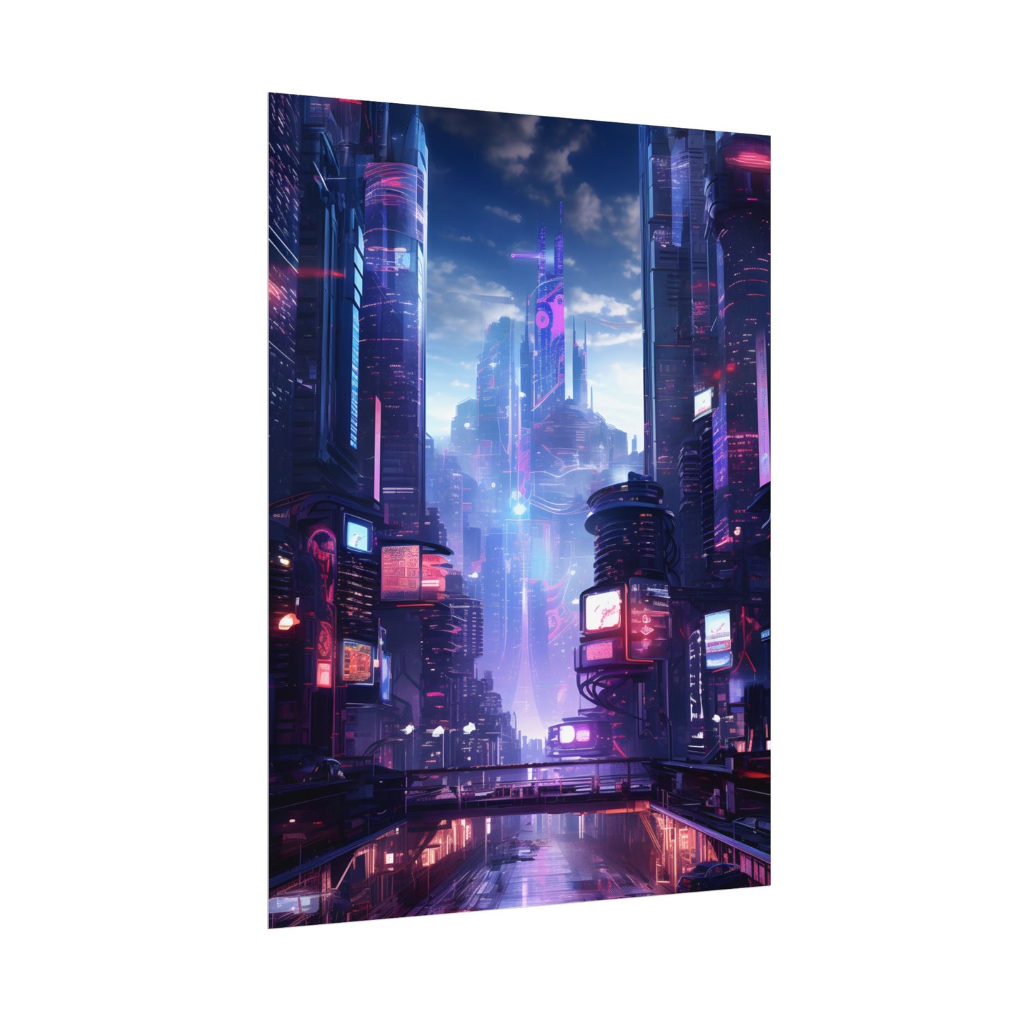 Cyberpunk Dystopia: Neon Cityscape Digital Art - Poster