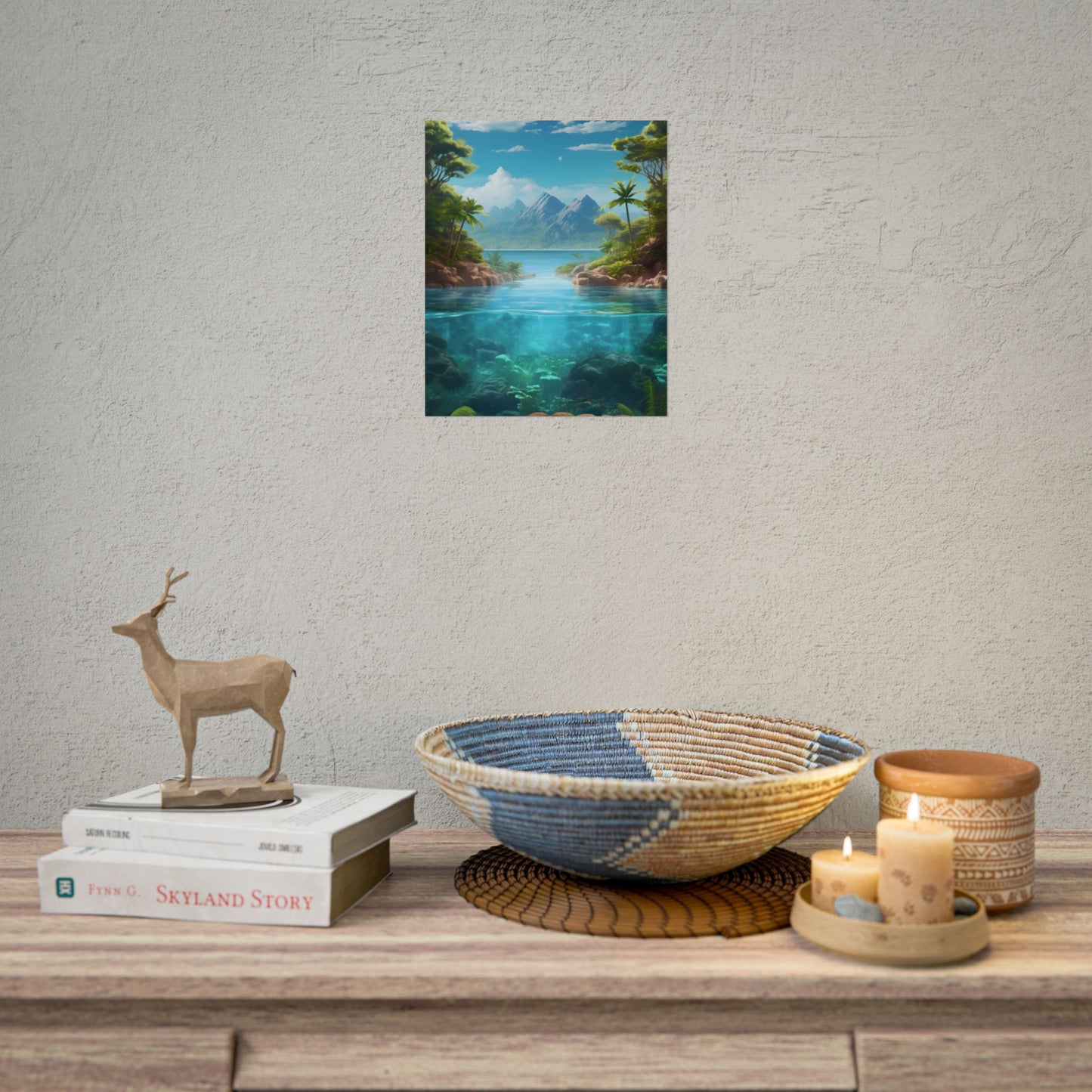 Tropical Tranquility: Serene Lagoon Island Art - Poster