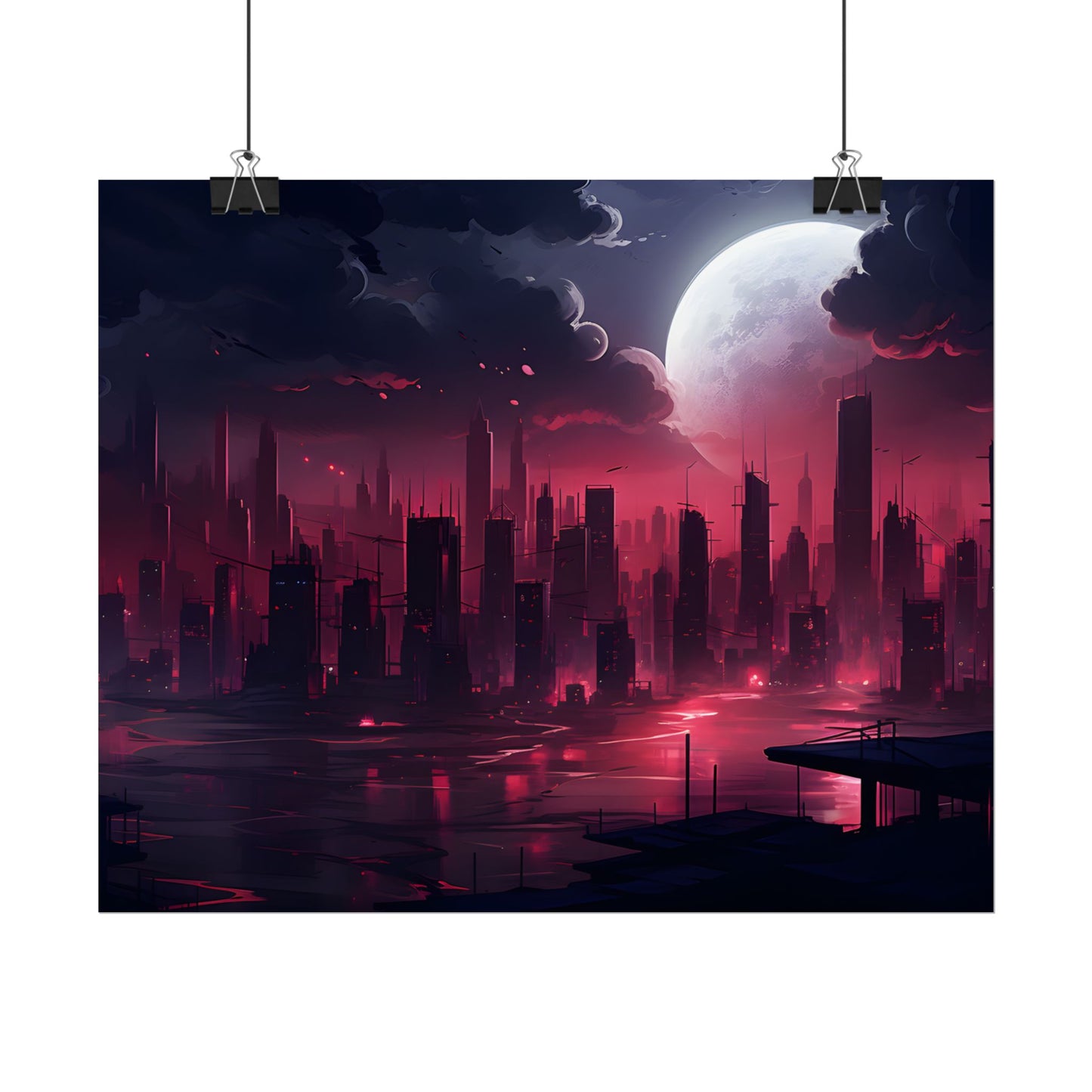 Cyberpunk Night: Burning Cityscape Digital Art - Poster