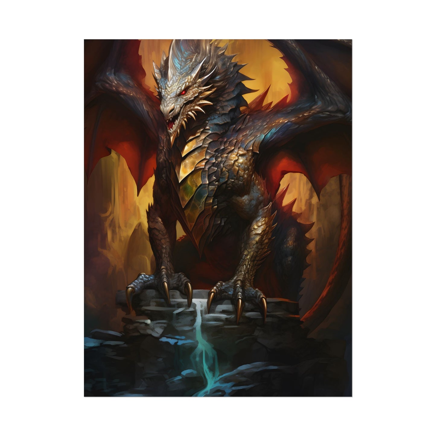 Fantasy Castle Guardian: Majestic Dragon Soars in Mid-Air - Poster