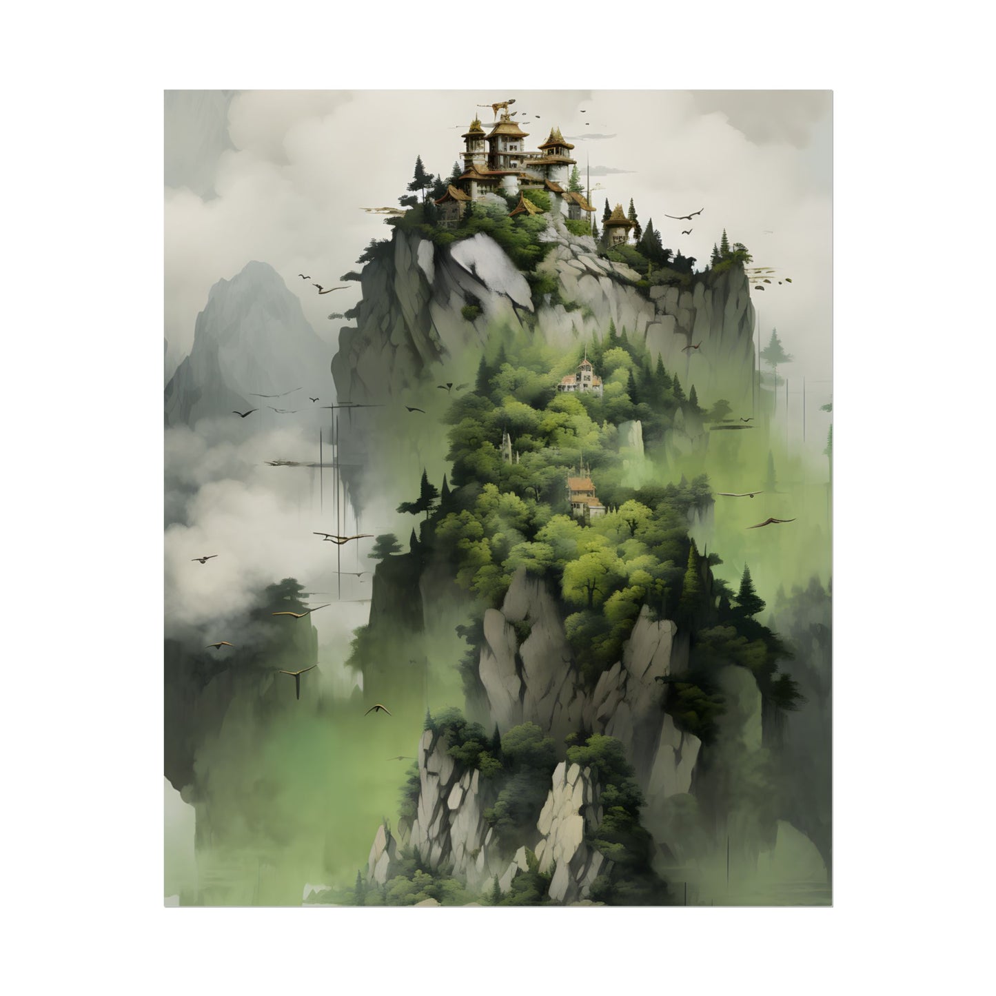 Landscape Masterpiece: Vibrant Ash Magenta & Moss Green Nature Scene - Poster