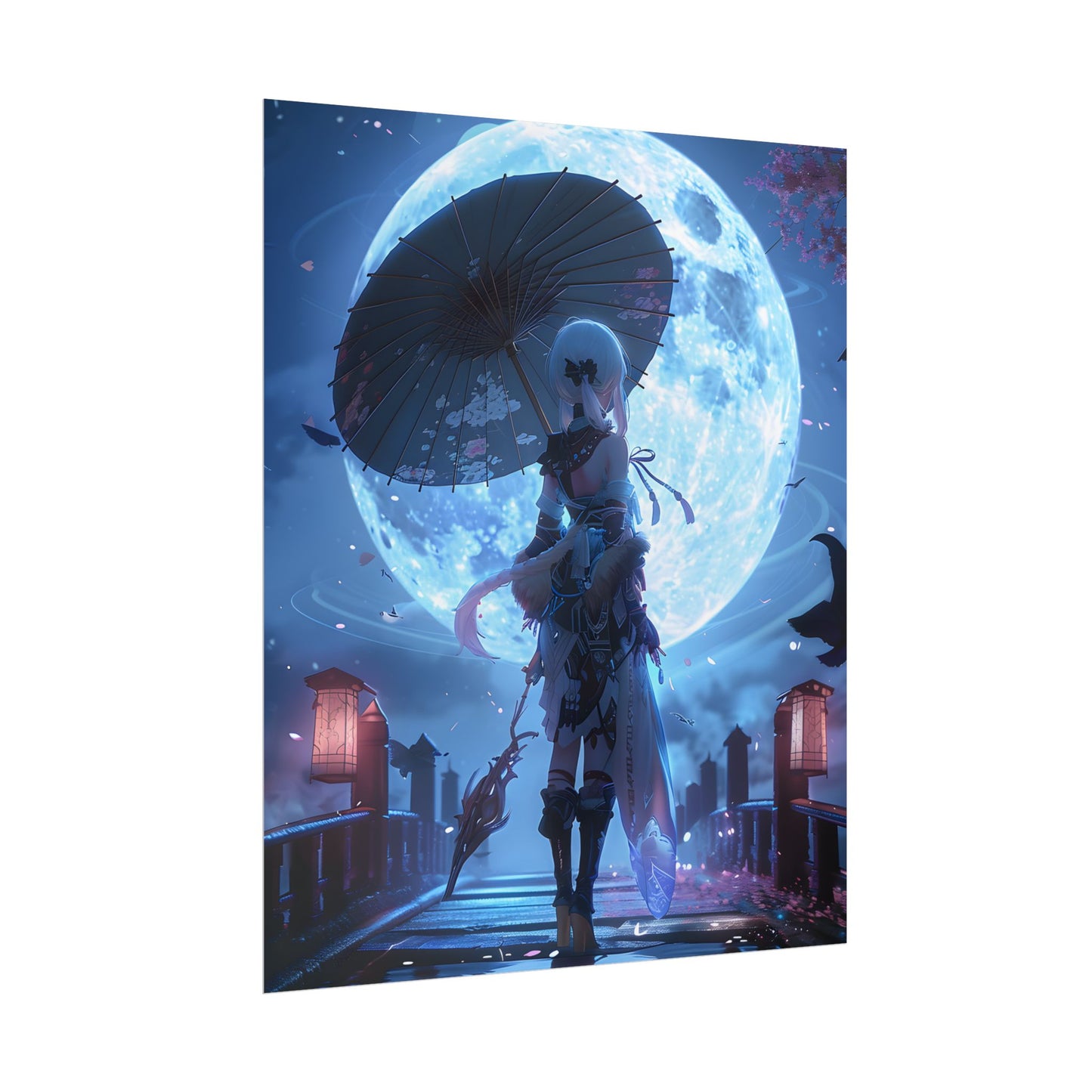 Anime Winter Scene: Girl Holds Umbrella - A Delicate Moment - Poster