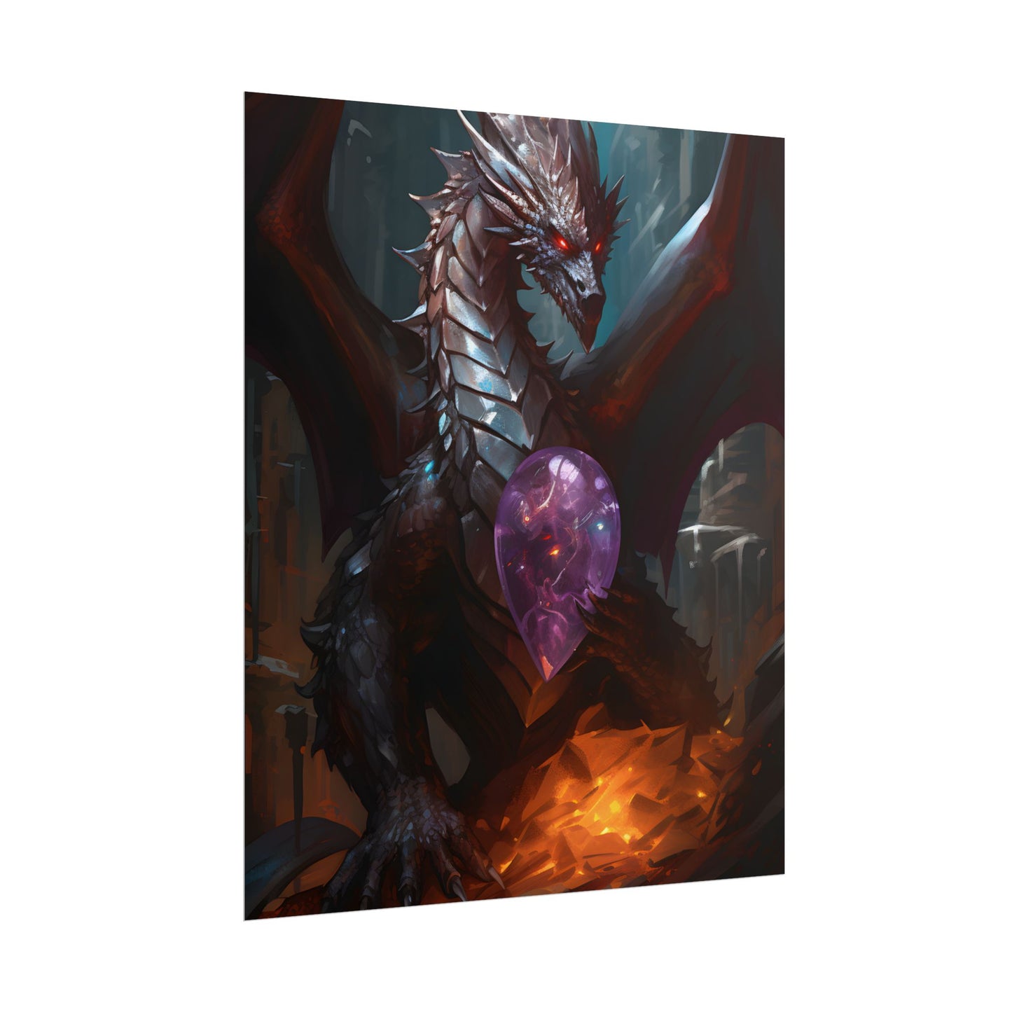 Ancient Fantasy Dragon Guarding Lair: Mythical Artwork - Poster