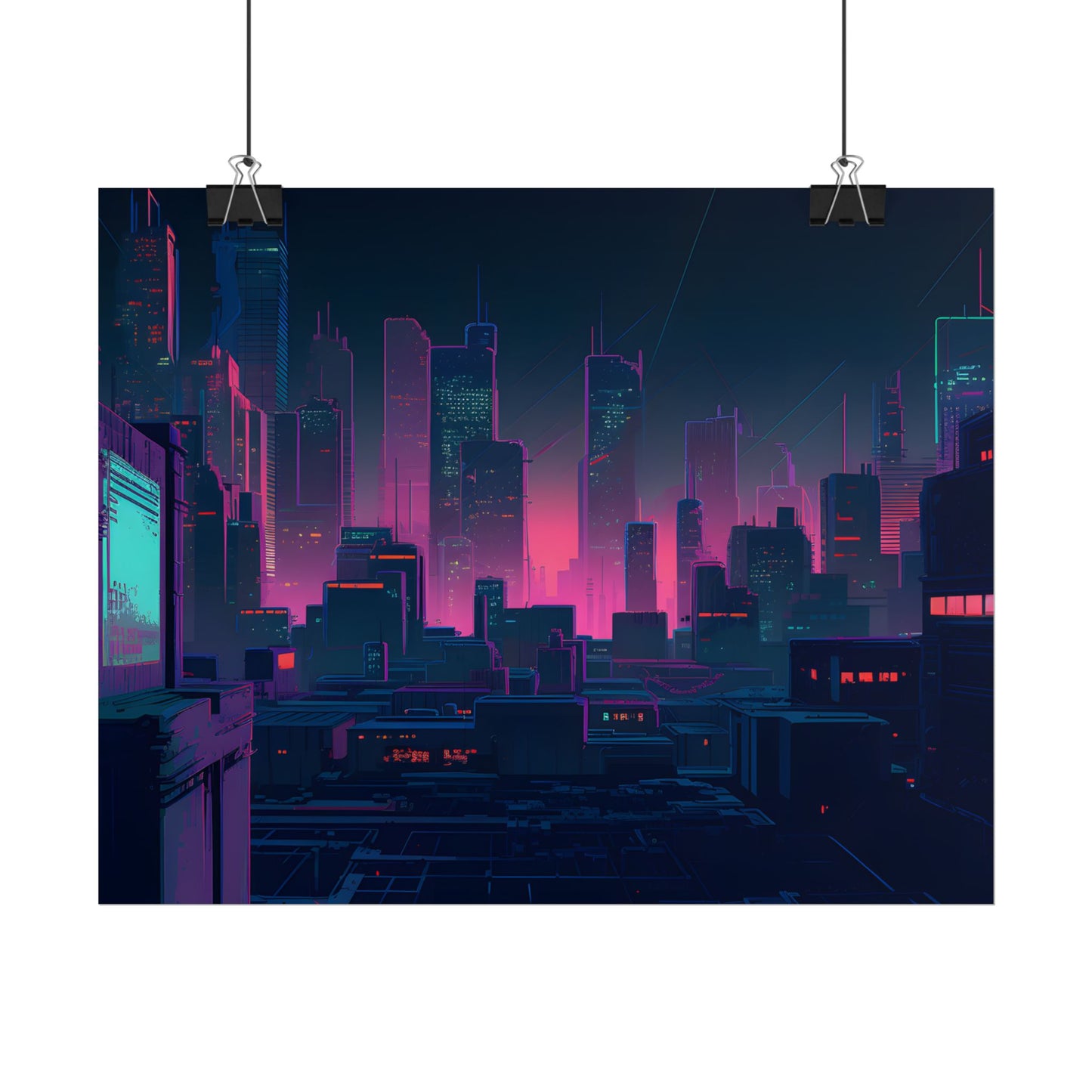 Melancholic Cyberpunk City: Nighttime Scene Digital Art - Poster