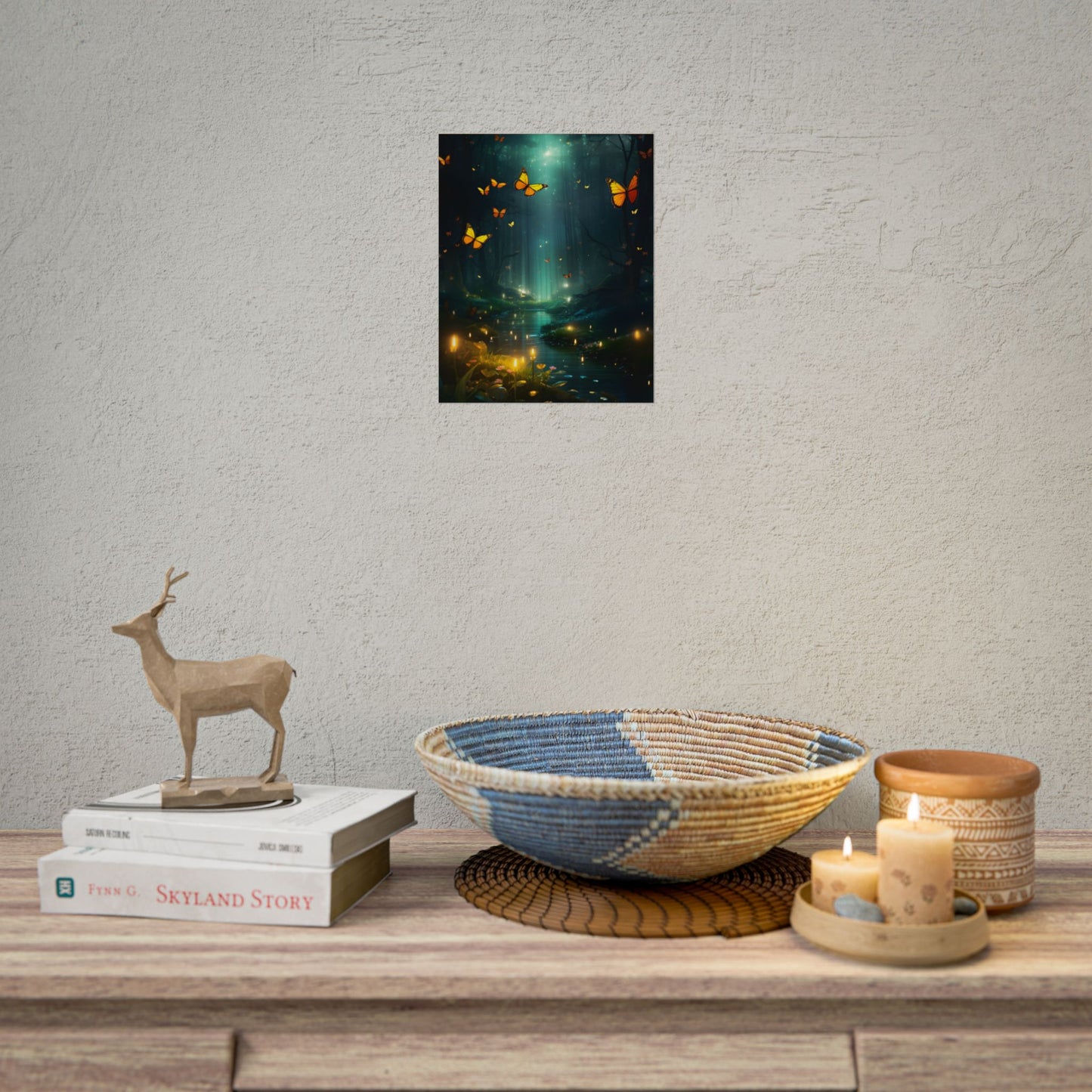 Fantasy Night Bokeh Artwork: Glowing Fog Forest Painting - Poster