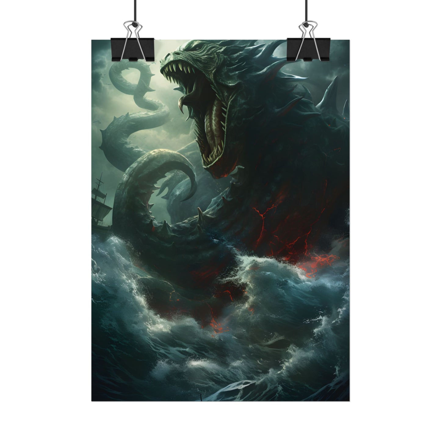 Ancient Sea Monster: Mythical Serpentine Digital Illustration - Poster