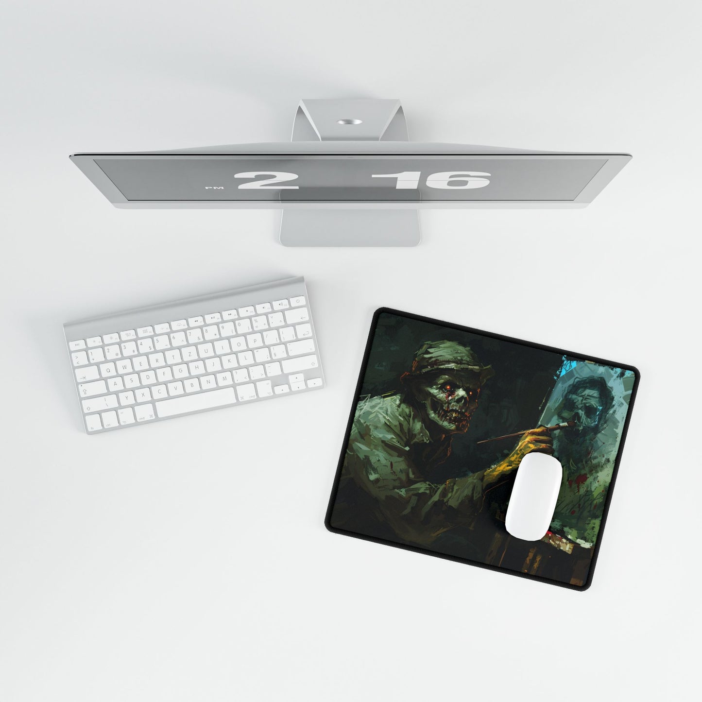 Zombie Painter in Action: Original Digital Art Piece - Desk Mat