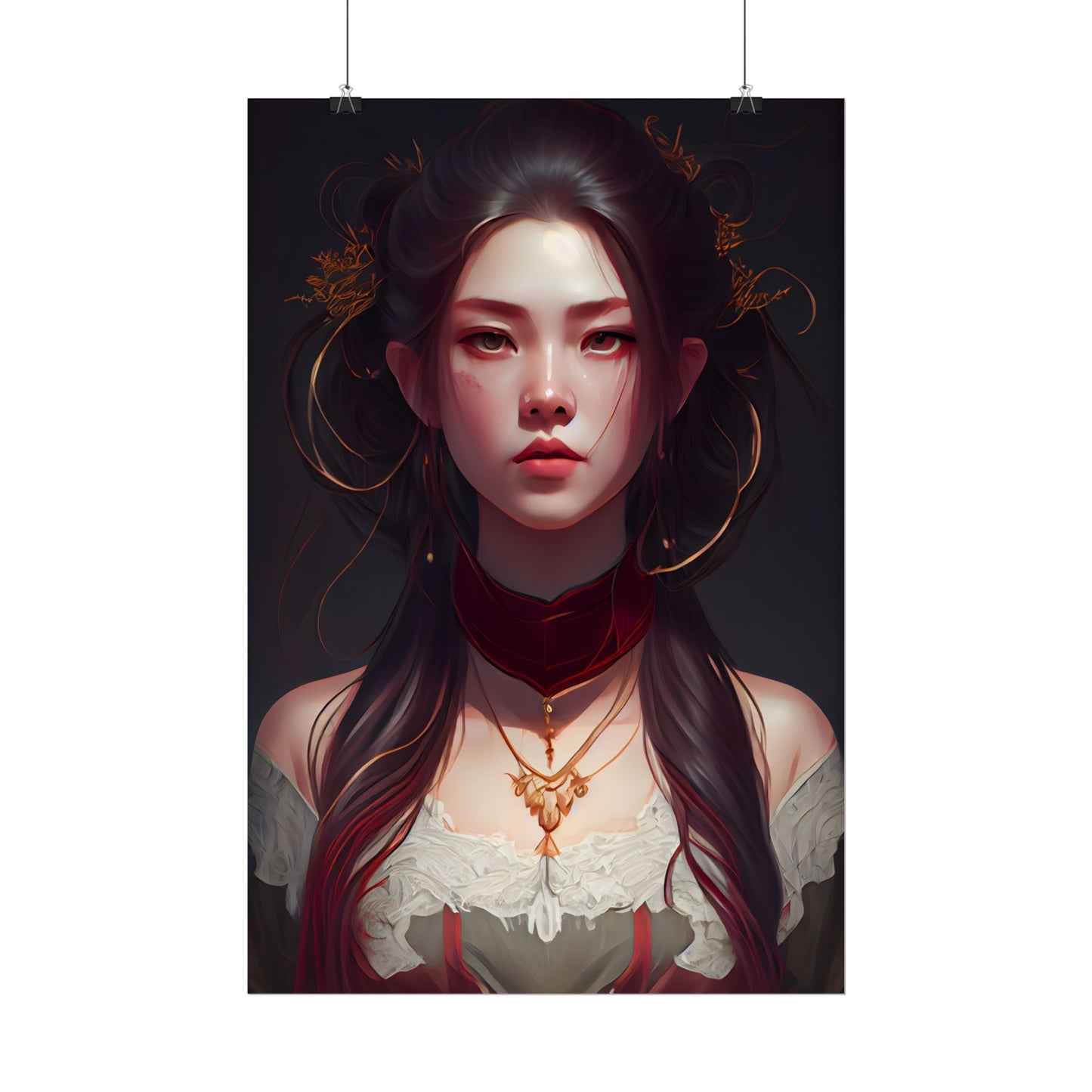 Intense Female Portrait: Brown Hair Beauty - Poster