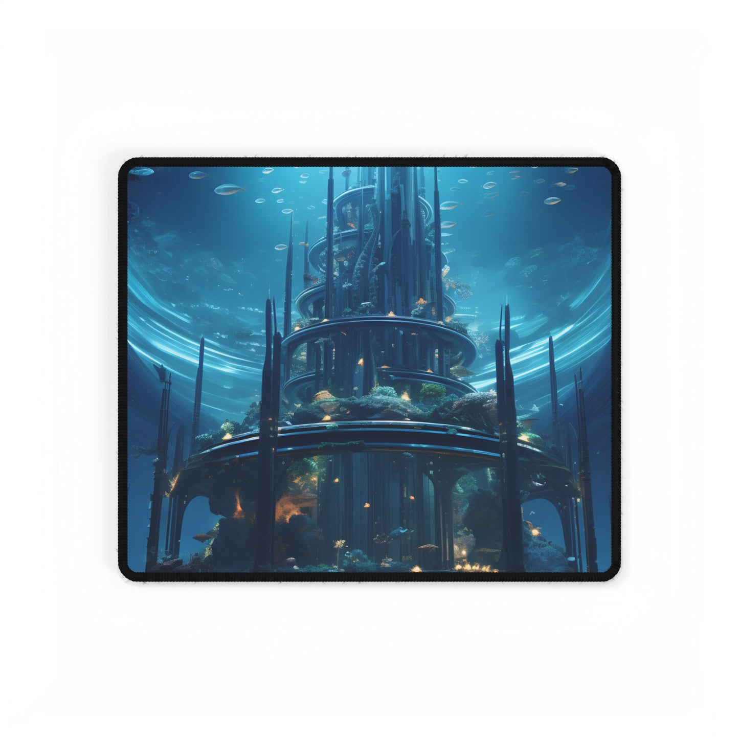 Underwater Futuristic City: Dark Aquatic Metropolis - Desk Mat