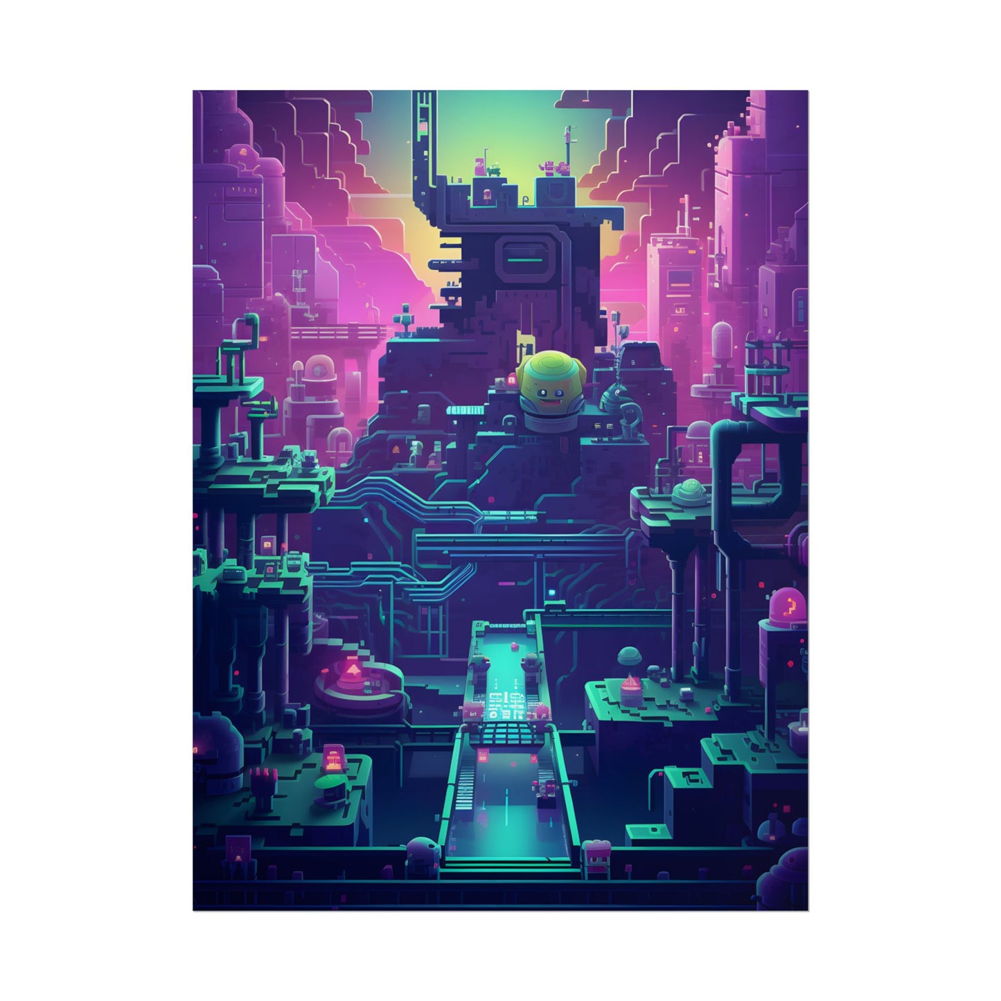 Vibrant Cyber-Pets: Gamified Pixelated Digital Art - Poster