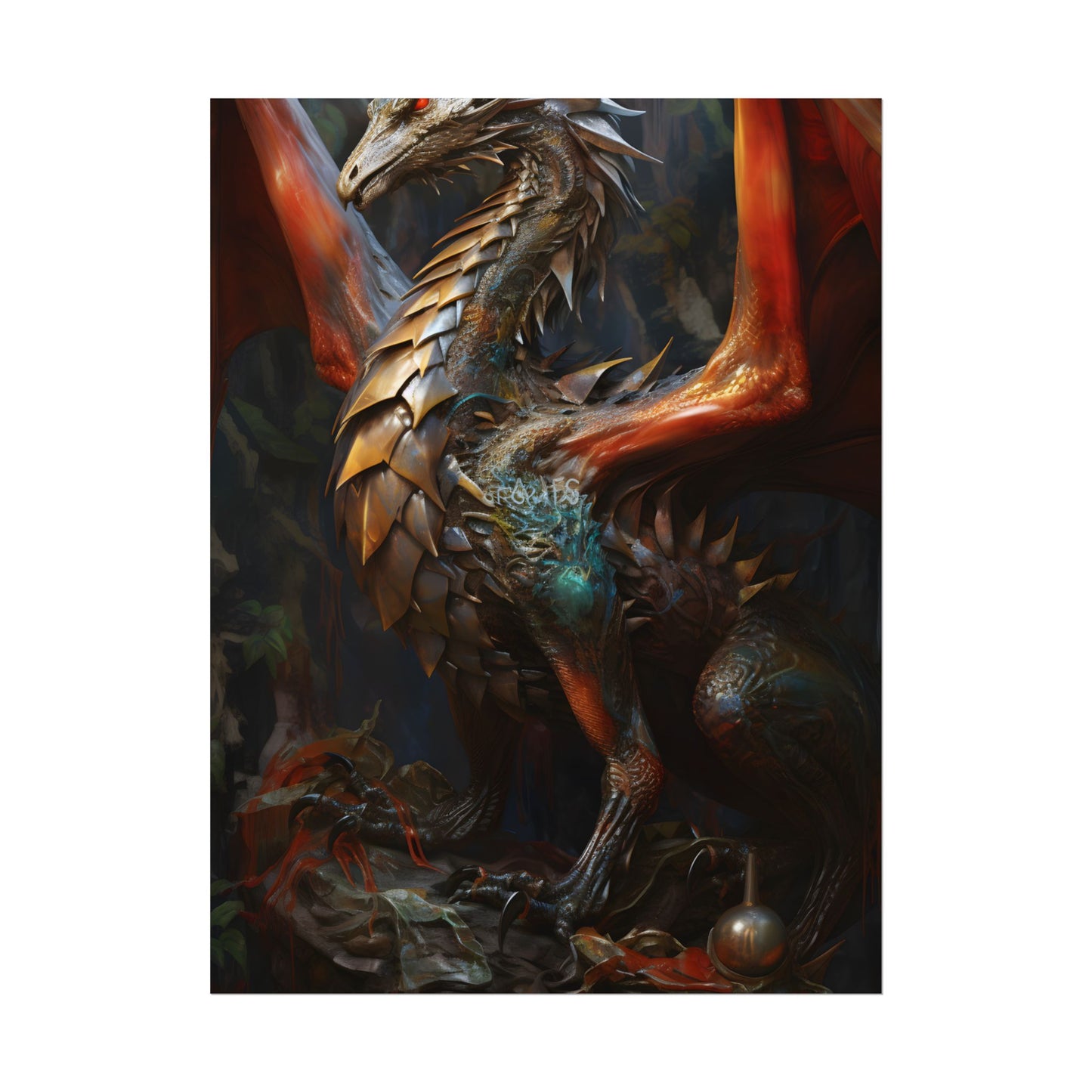 Fantasy Dragon Guardian Art: Ancient Dragon in its Lair - Poster