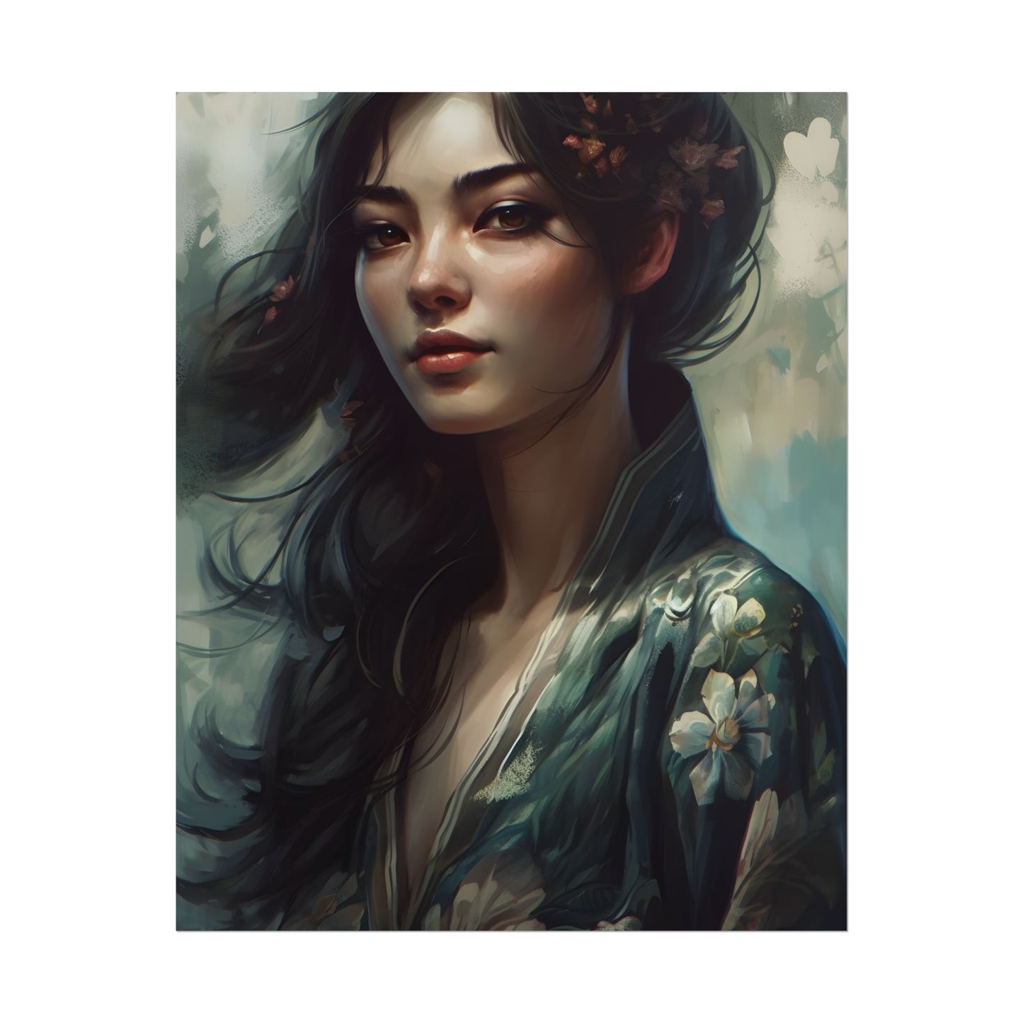 Astonishing Realistic Brown Hair Female Portrait: Studio Artwork - Poster