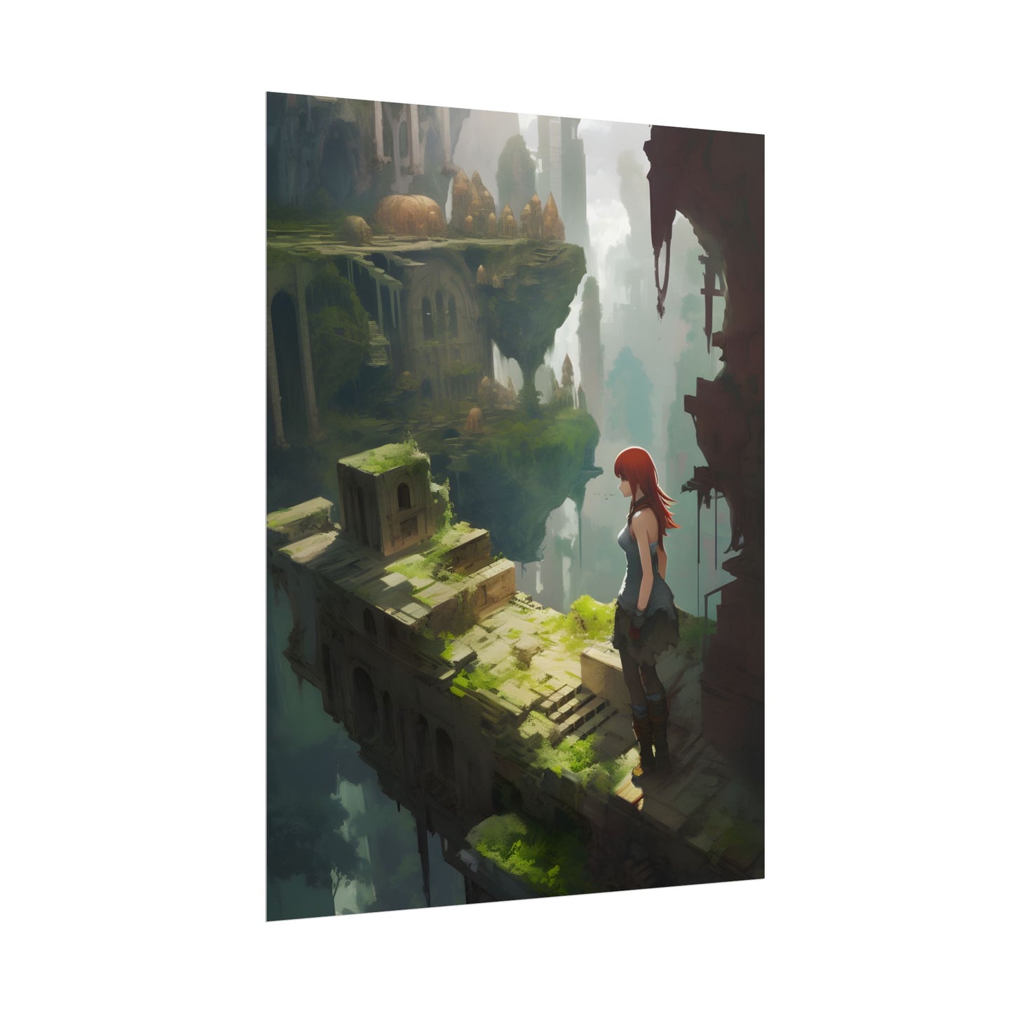 Anime Red Haired Female: Dramatic Eyes Art - Poster