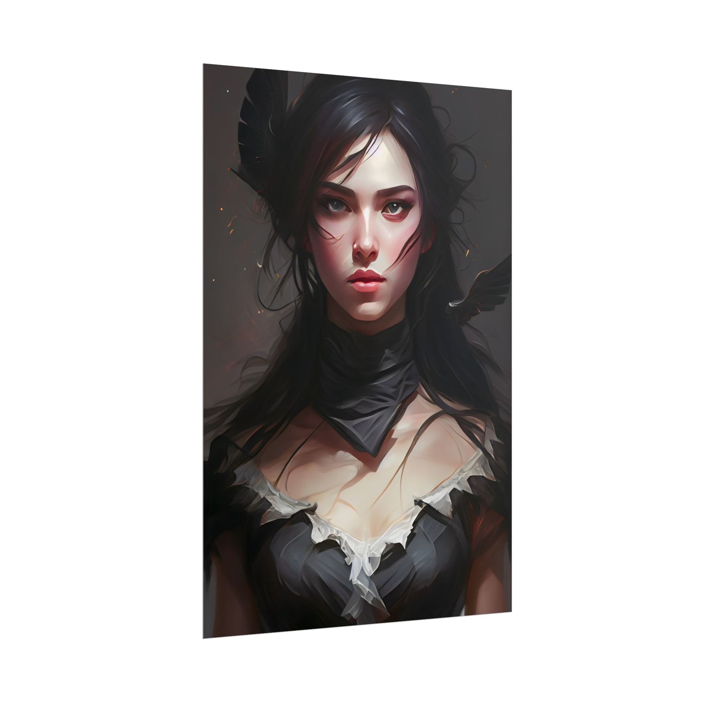 Female Portrait: Black Hair Artwork in Dark Background - Poster