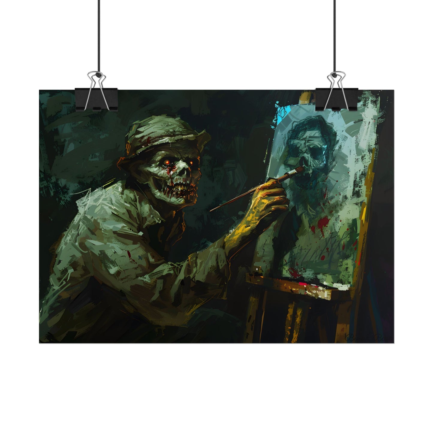 Zombie Painter in Action: Original Digital Art Piece - Poster