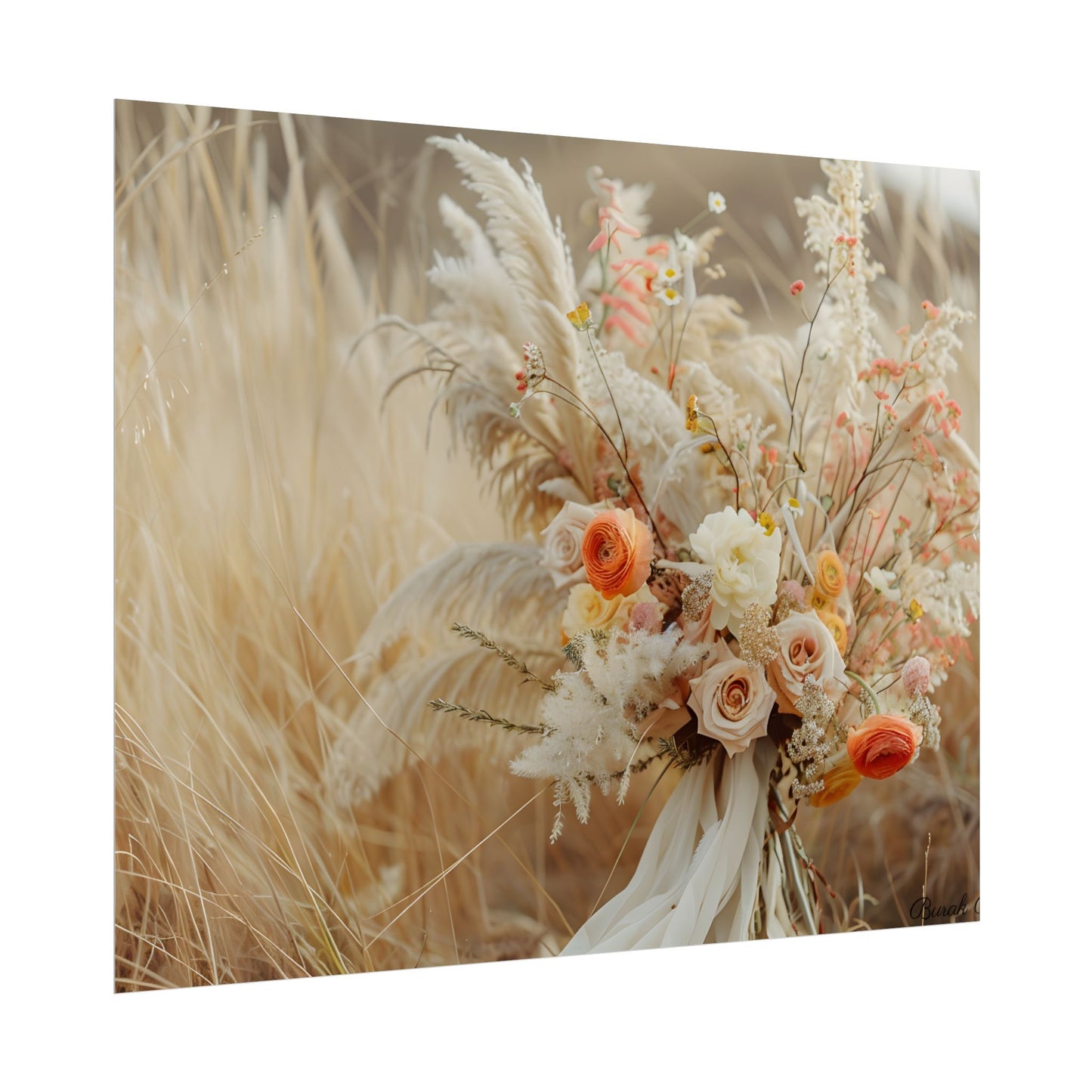 Whimsical Floral Oasis: Vibrant Pampas Artwork - Poster
