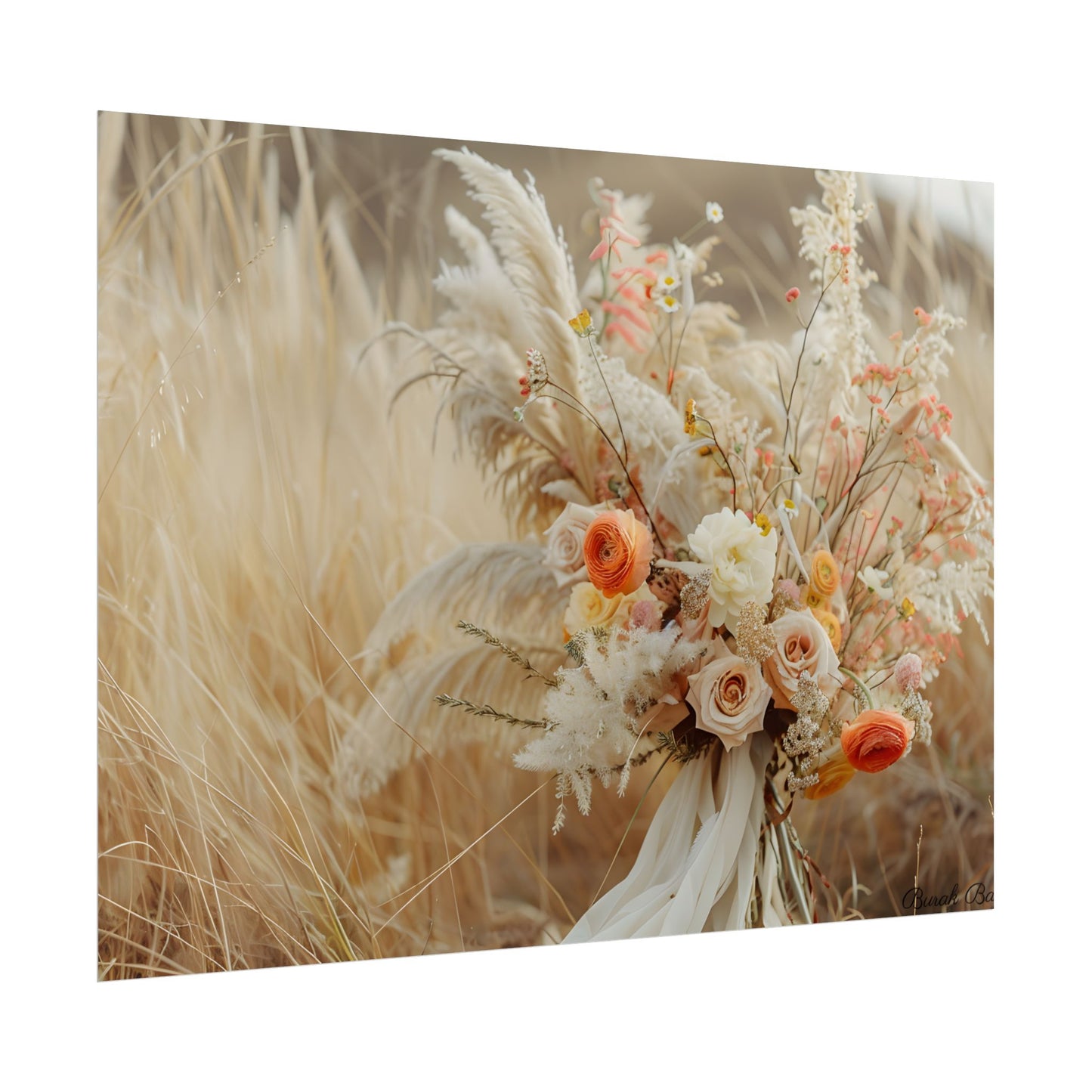 Whimsical Floral Oasis: Vibrant Pampas Artwork - Poster