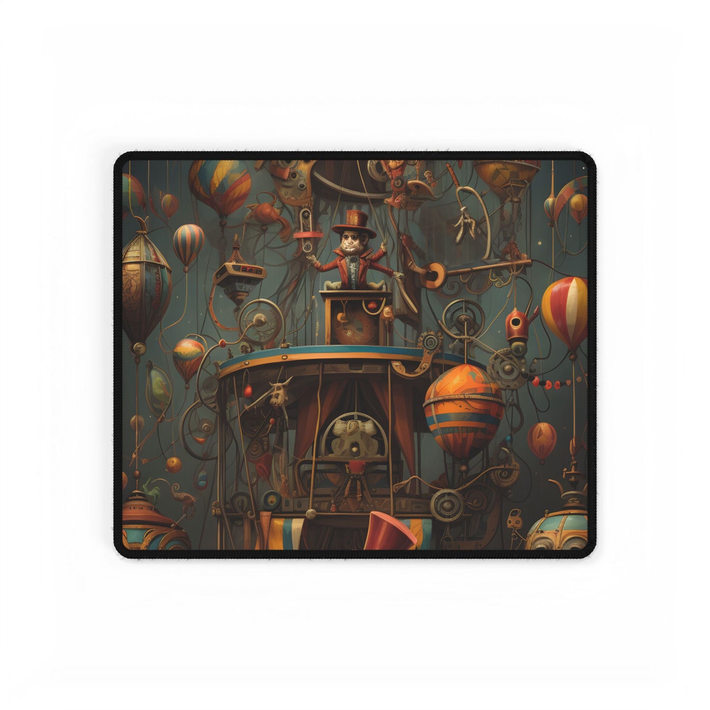 Whimsical Clockwork Circus: Fantastical Wooden Horse in Steampunk Dreamscape - Desk Mat