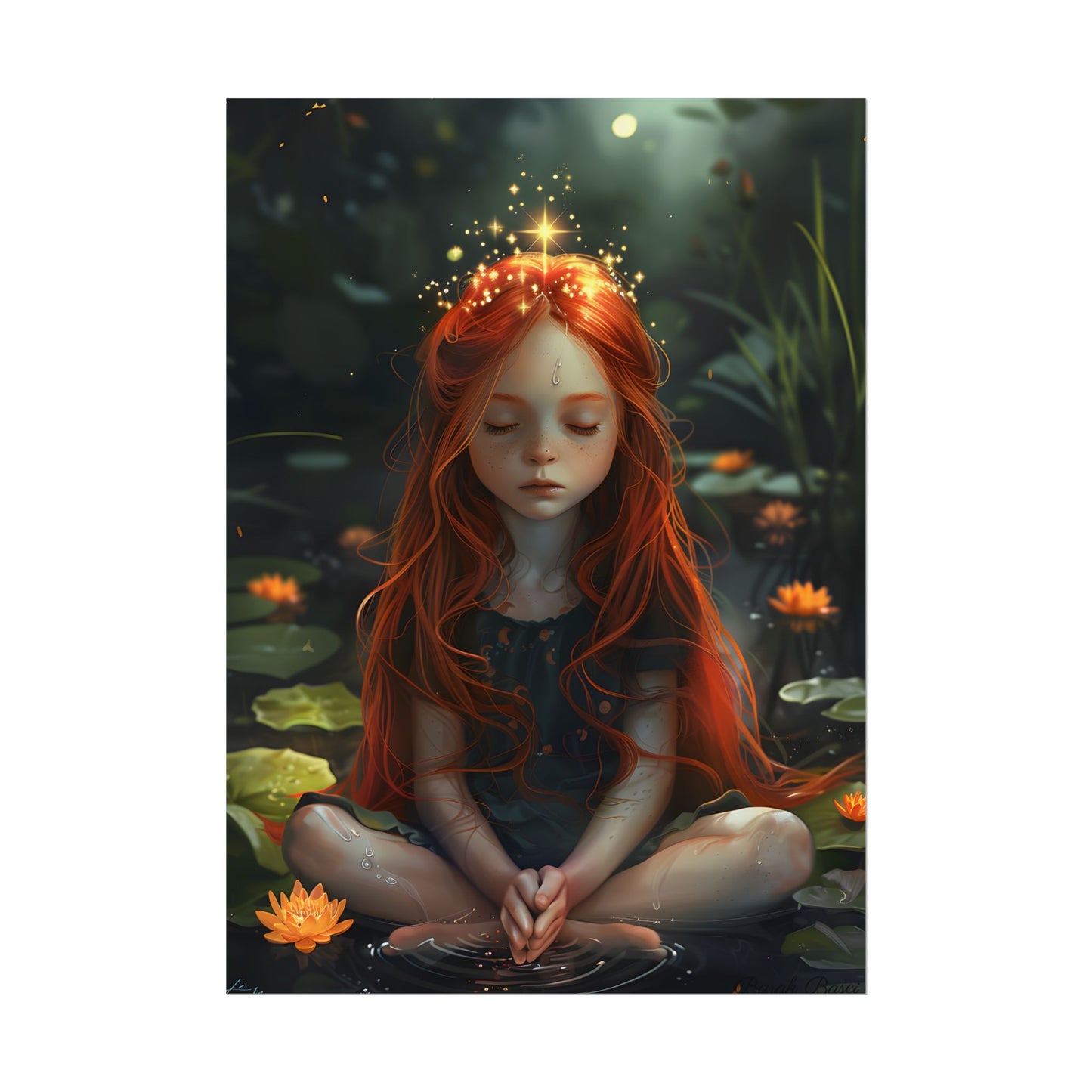 Vibrant Young Girl: Sparkling Red Hair Artwork - Poster