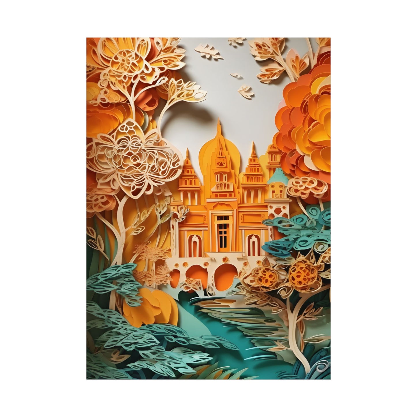 Colorful Indian Paper Quilling Art: Beautiful Landscape - Poster