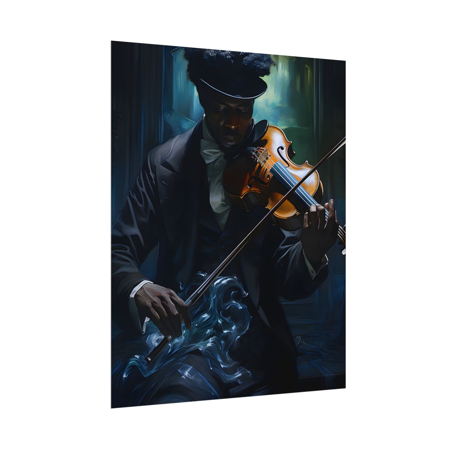 Mysterious Musician in Concentration: Portrait with Violin - Poster