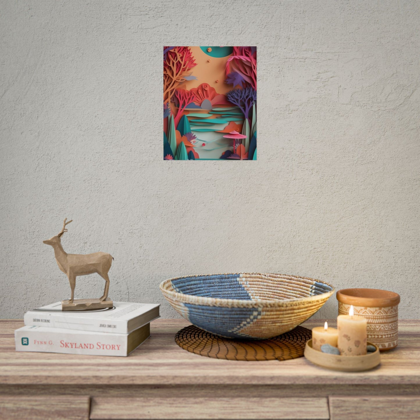Whimsical Quilling Japanese Landscape: Intricate Paper Art Design - Poster